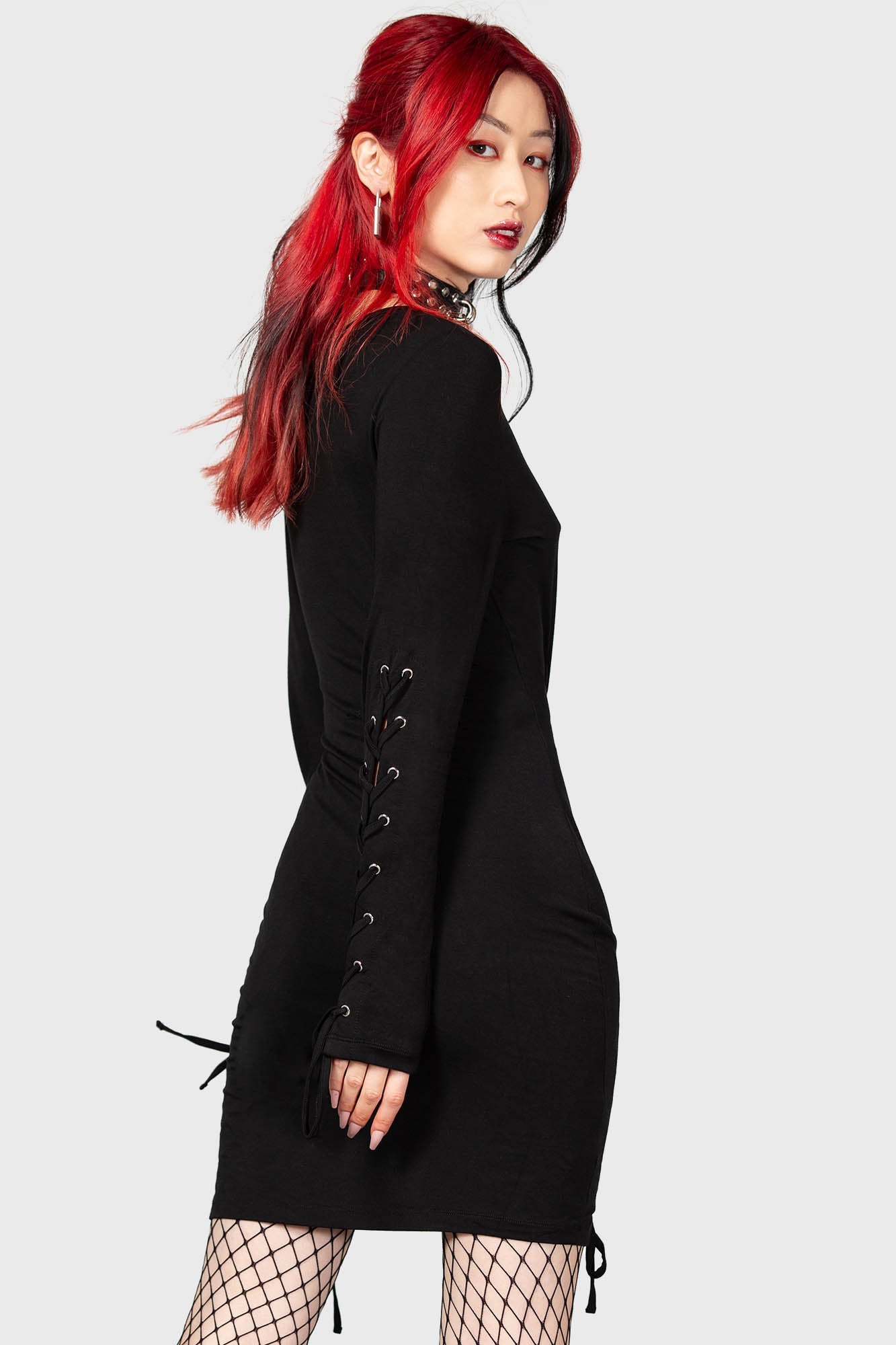 Killstar Rory Lace-Up Bodycon Dress - Long Sleeves & Stretch Fit