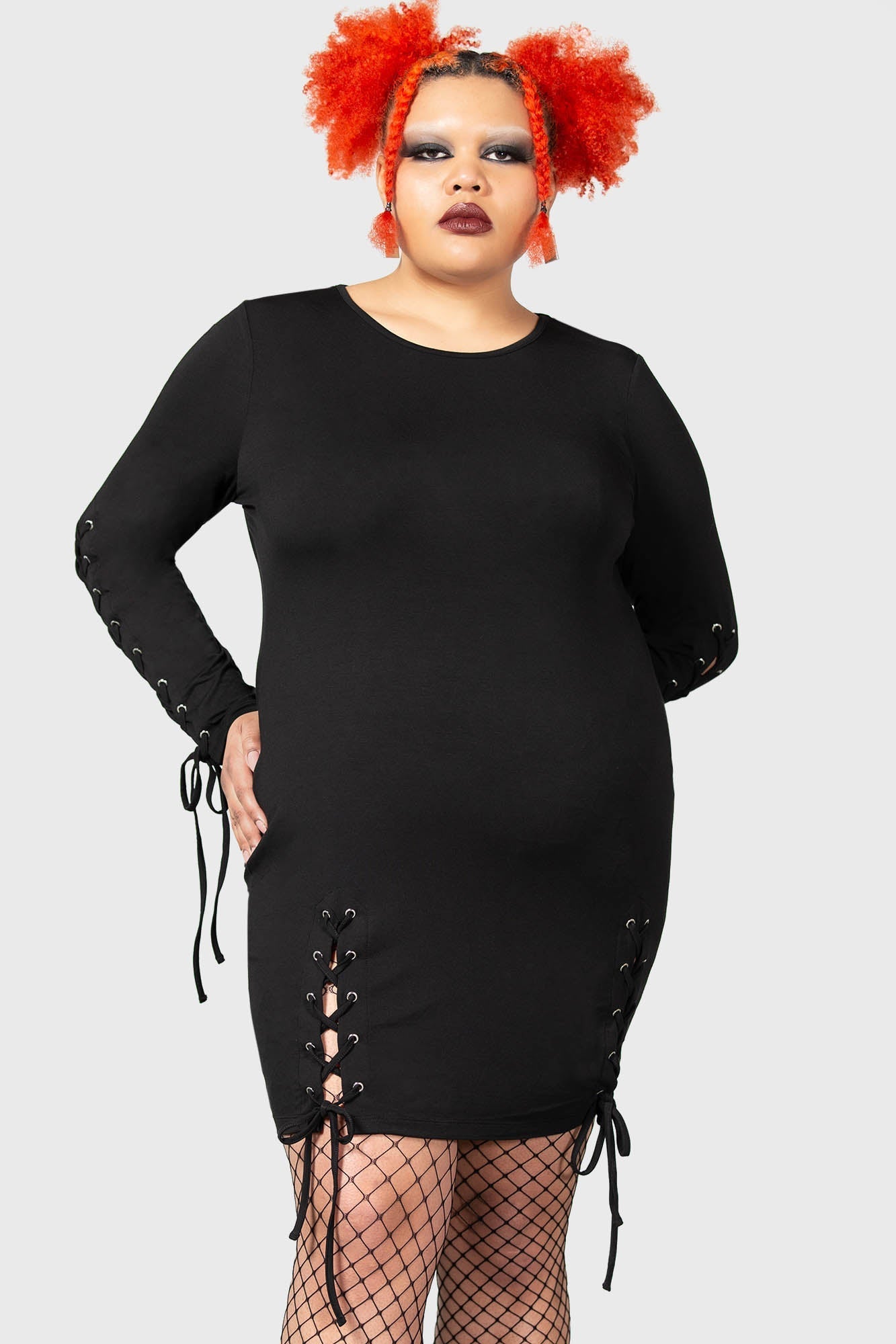 Killstar Rory Lace-Up Bodycon Dress - Long Sleeves & Stretch Fit