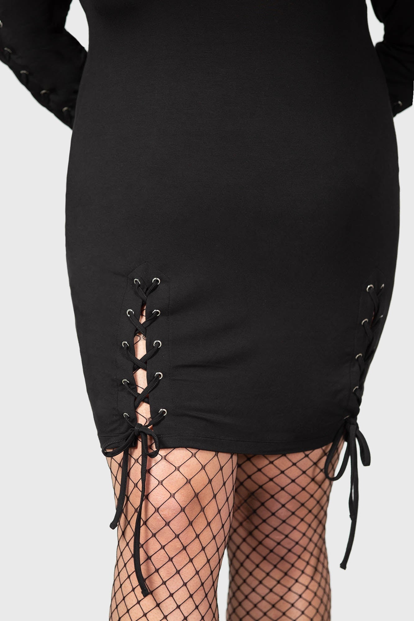 Killstar Rory Lace-Up Bodycon Dress - Long Sleeves & Stretch Fit