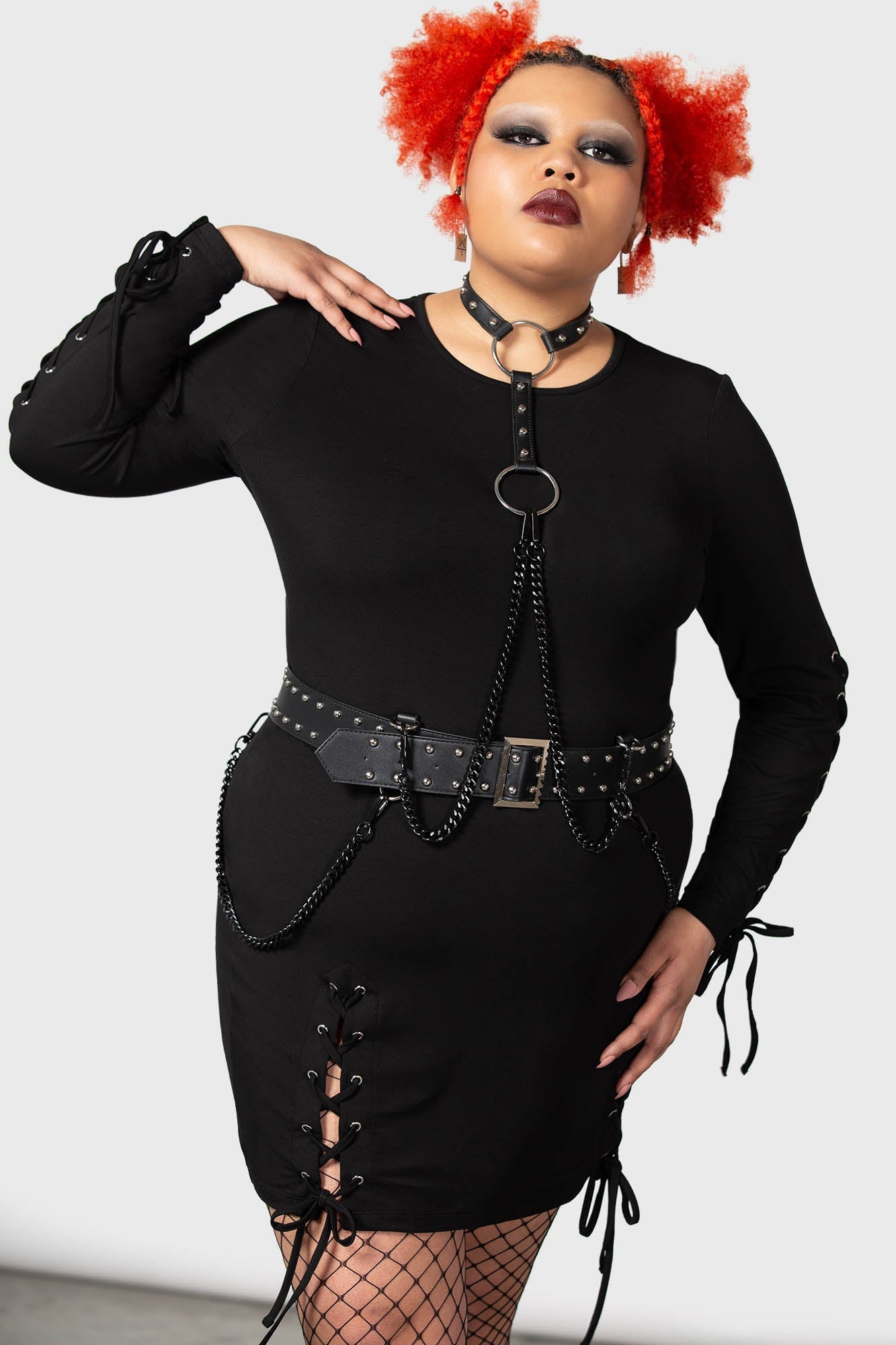 Killstar Rory Lace-Up Bodycon Dress - Long Sleeves & Stretch Fit