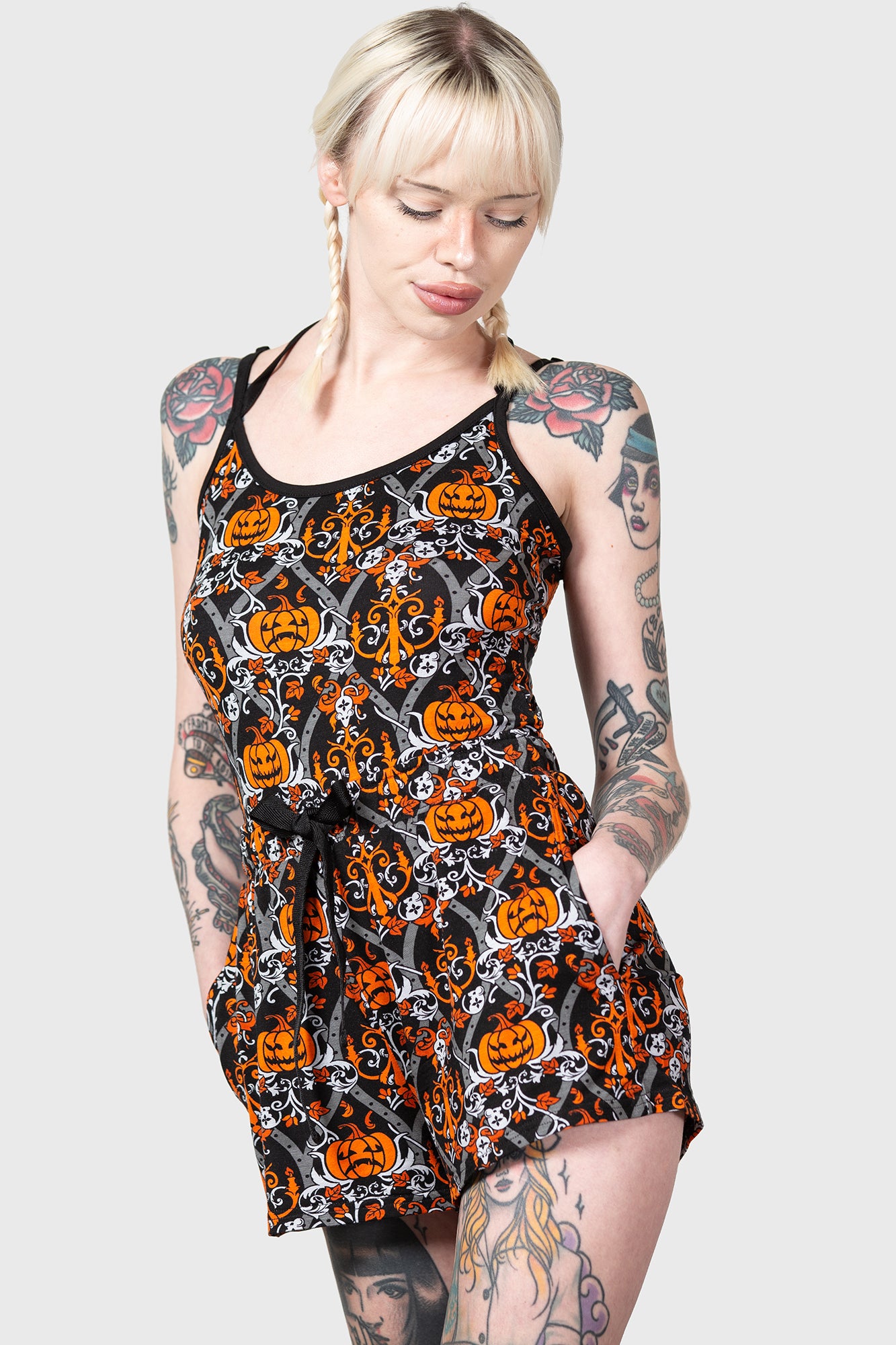 Killstar Barn Mouse Cami Top - Baroque Pumpkin Print, Adjustable Straps