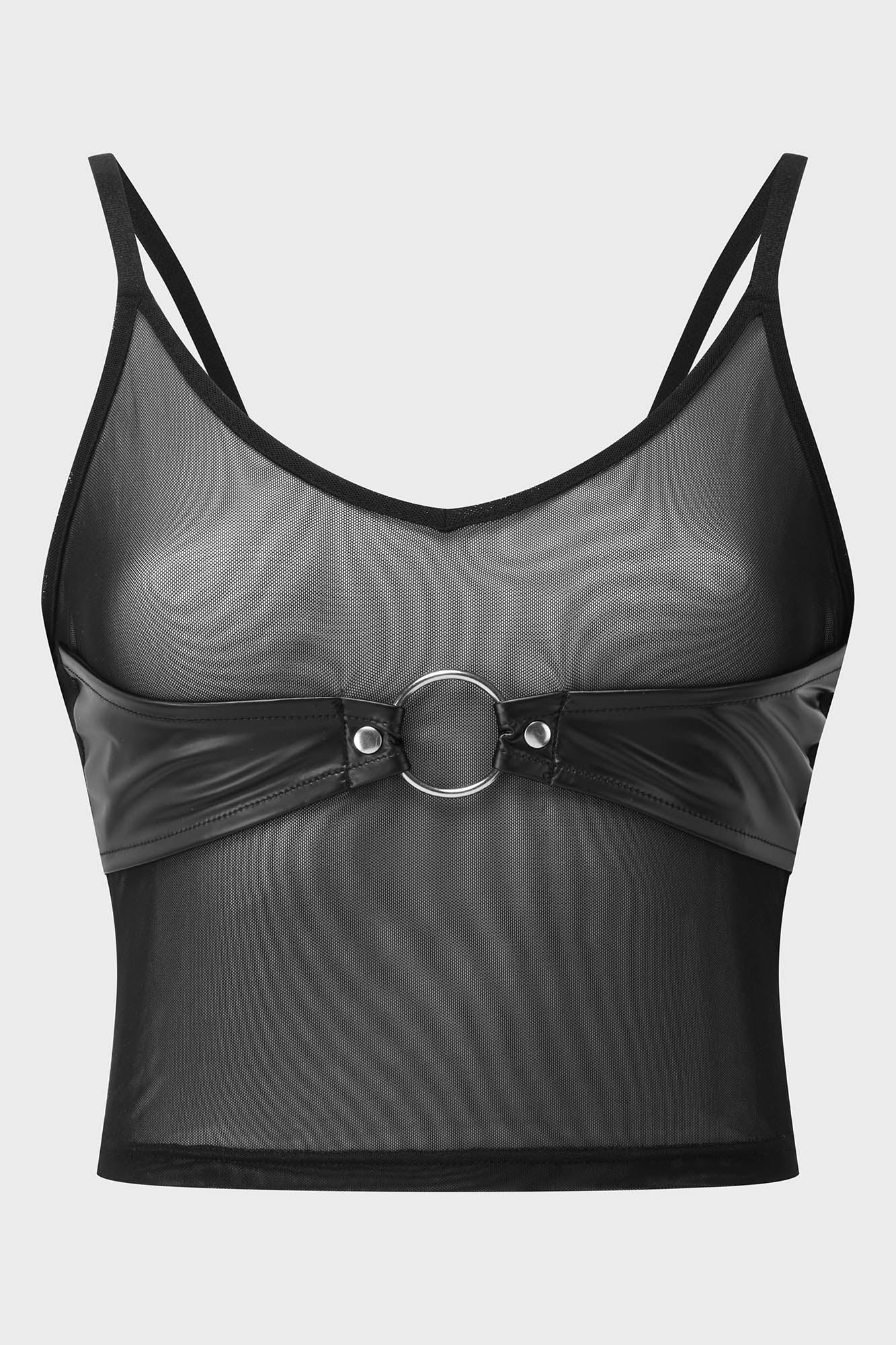 Killstar Temple of Eloquence Mesh Cami Top with Faux Leather Detail