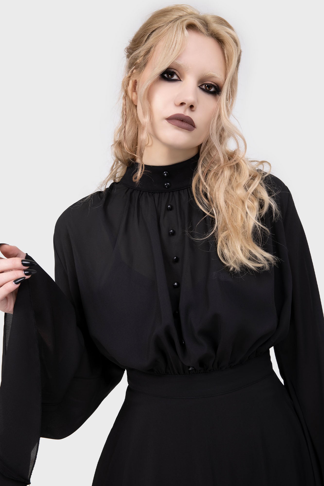 Killstar Darknova Mini Dress with Flared Sleeves & High Neck