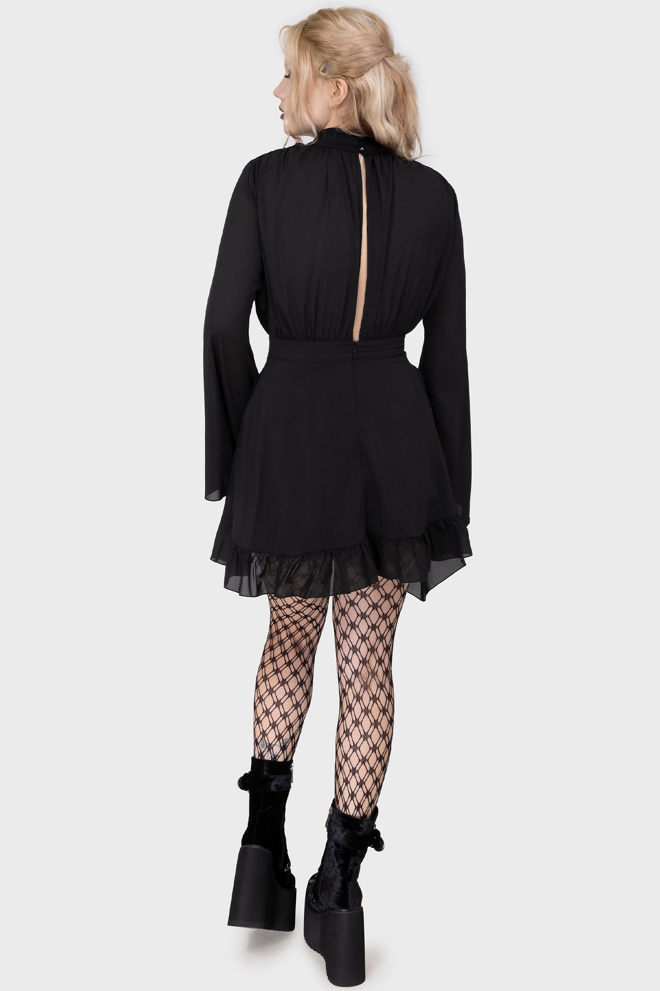 Killstar Darknova Mini Dress with Flared Sleeves & High Neck