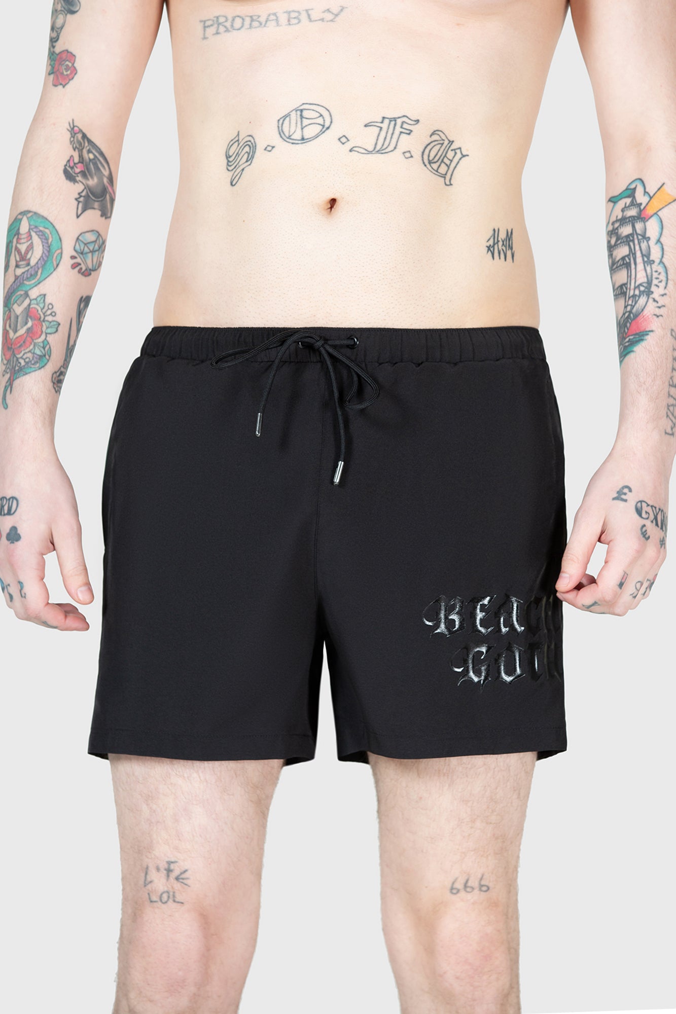 Killstar Beach Goth Swim Shorts - Foil Detail & Net Lined