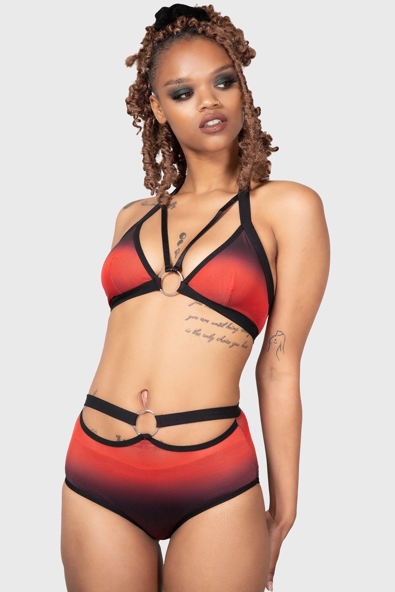 Killstar Dazzling Performance Mesh Panty with Red Ombre & O-Ring Detail