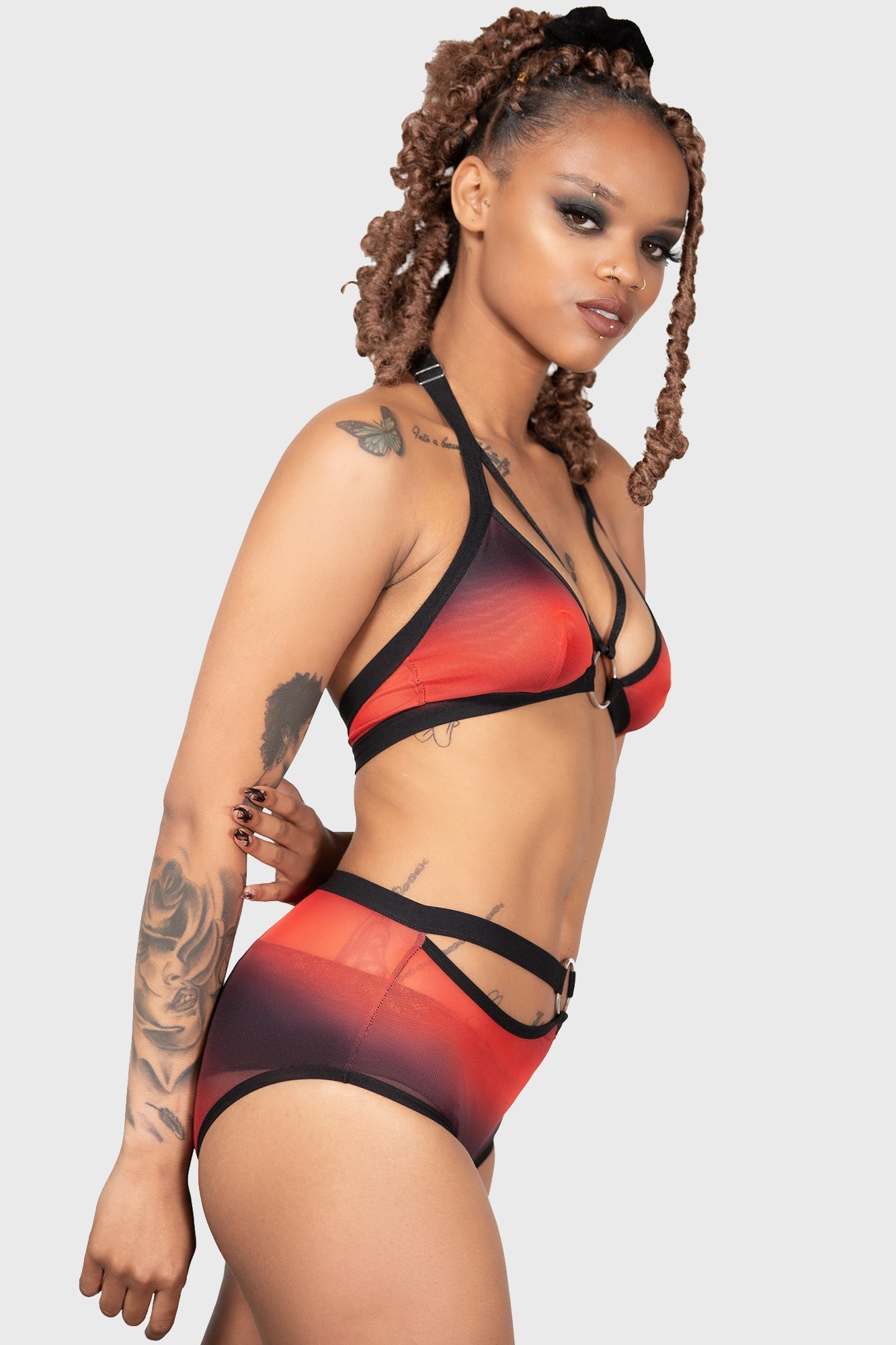 Killstar Dazzling Performance Mesh Panty with Red Ombre & O-Ring Detail