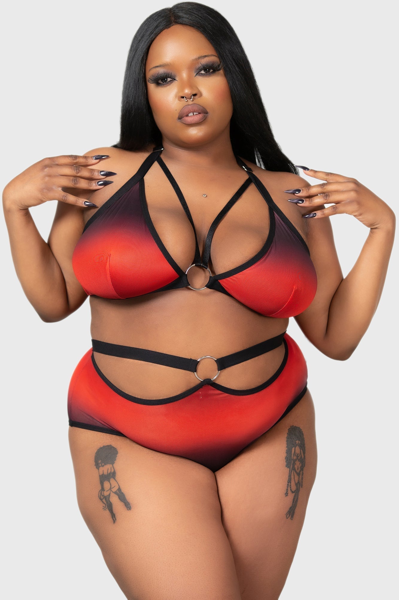 Killstar Dazzling Performance Mesh Panty with Red Ombre & O-Ring Detail