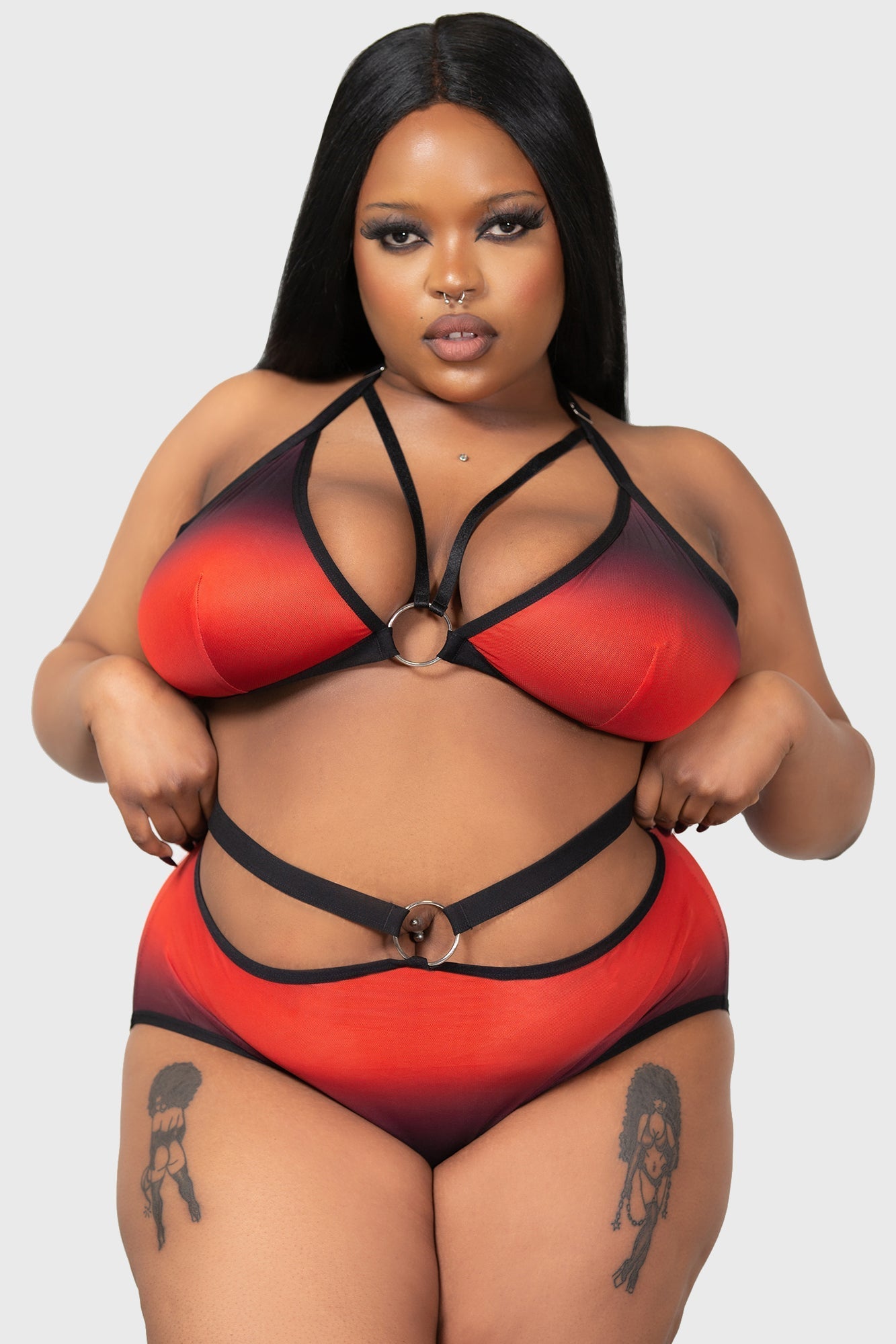 Killstar Dazzling Performance Mesh Panty with Red Ombre & O-Ring Detail
