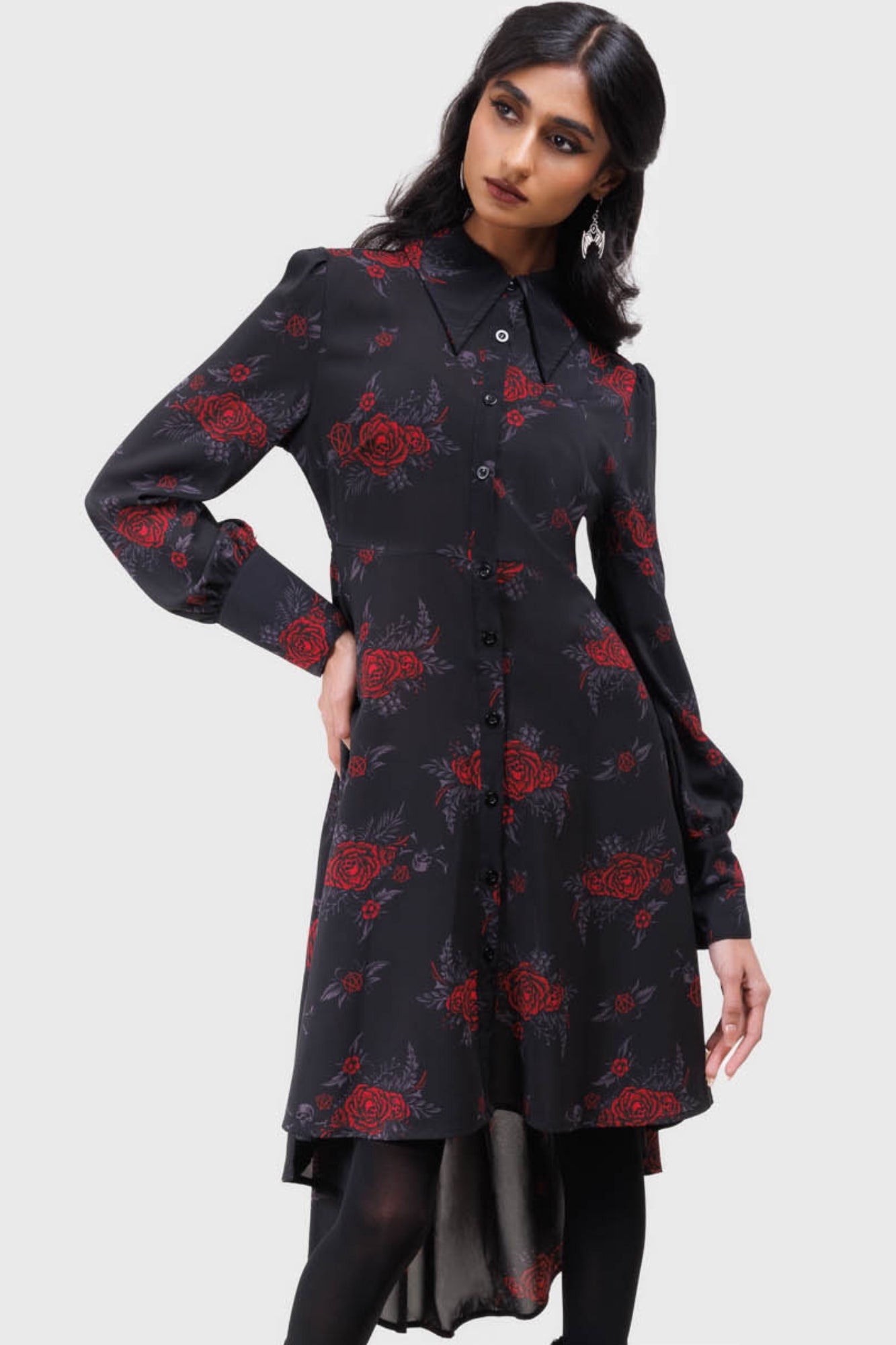 Killstar Pandora Floral Skull Chiffon Shirt Dress
