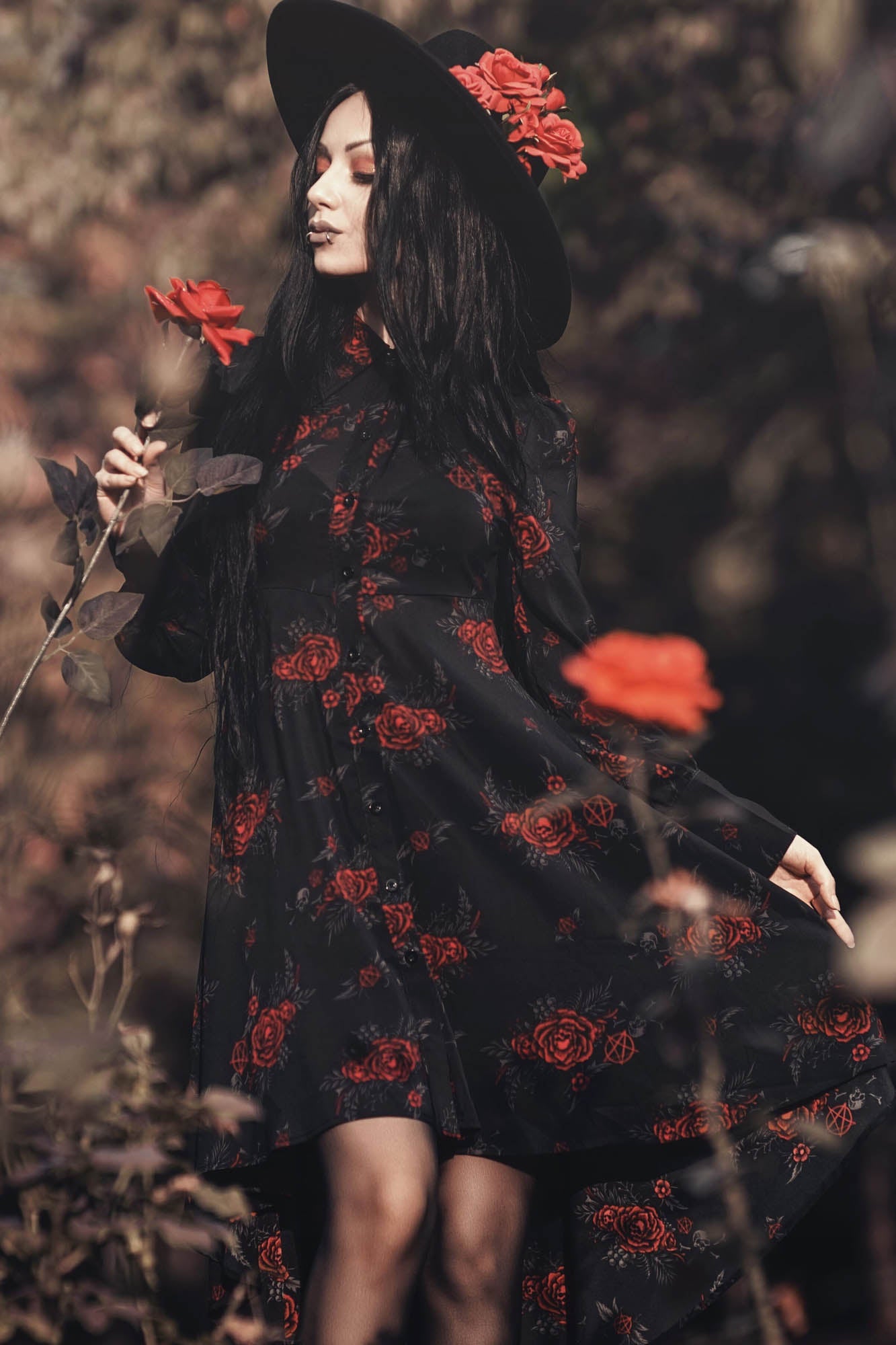 Killstar Pandora Floral Skull Chiffon Shirt Dress