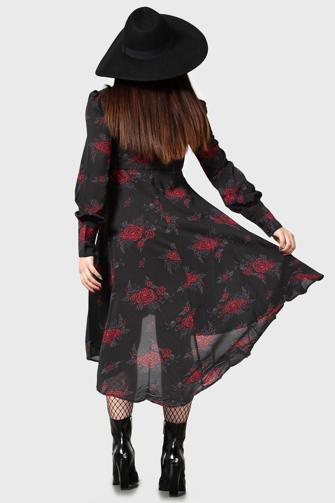 Killstar Pandora Floral Skull Chiffon Shirt Dress