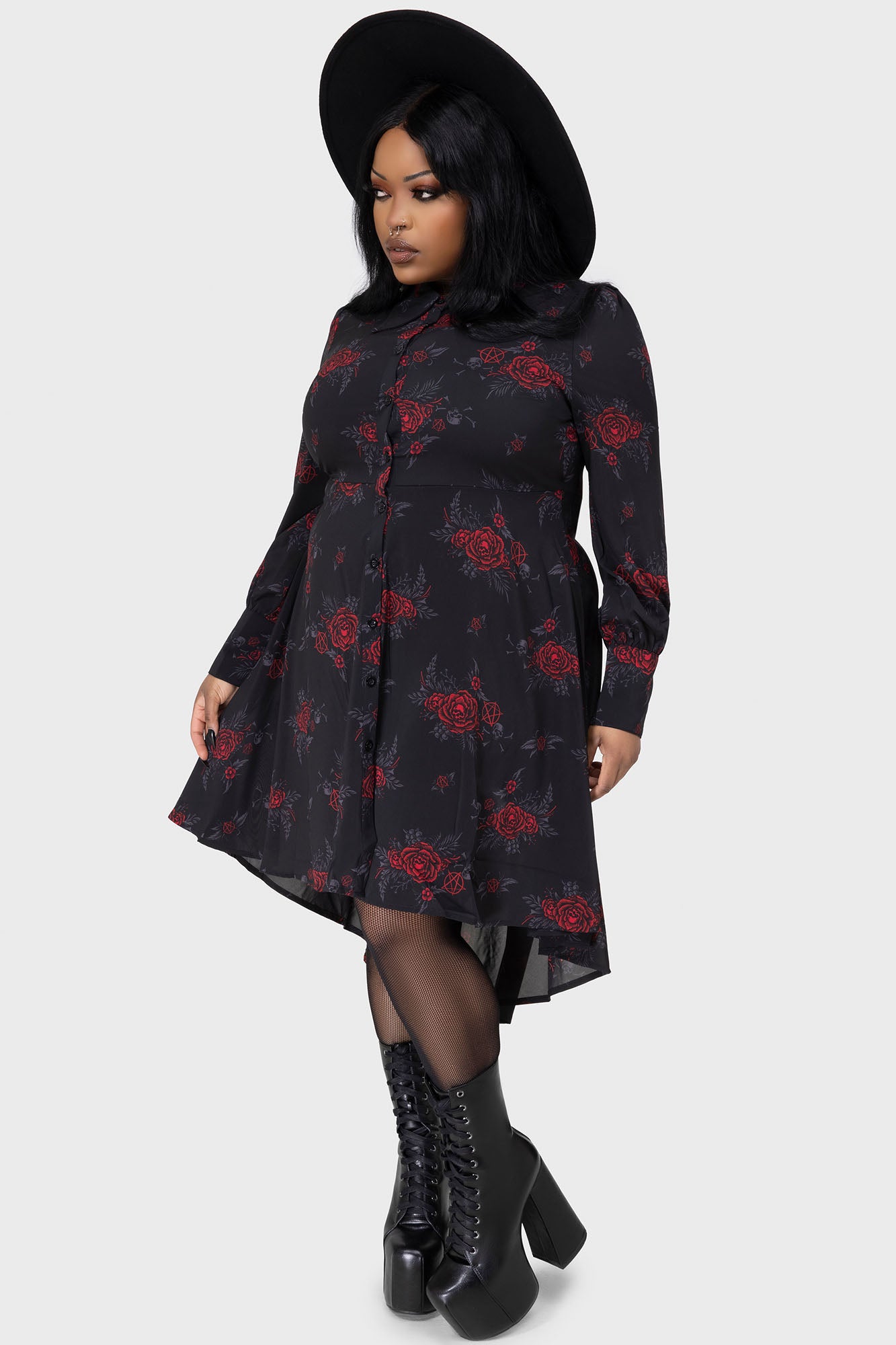 Killstar Pandora Floral Skull Chiffon Shirt Dress