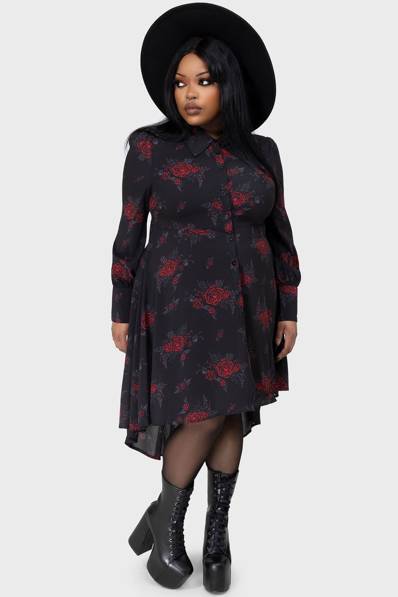 Killstar Pandora Floral Skull Chiffon Shirt Dress