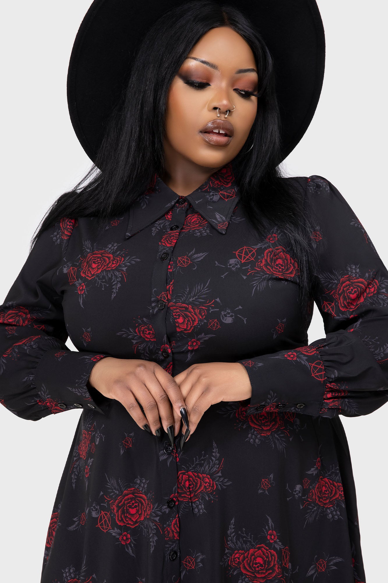 Killstar Pandora Floral Skull Chiffon Shirt Dress