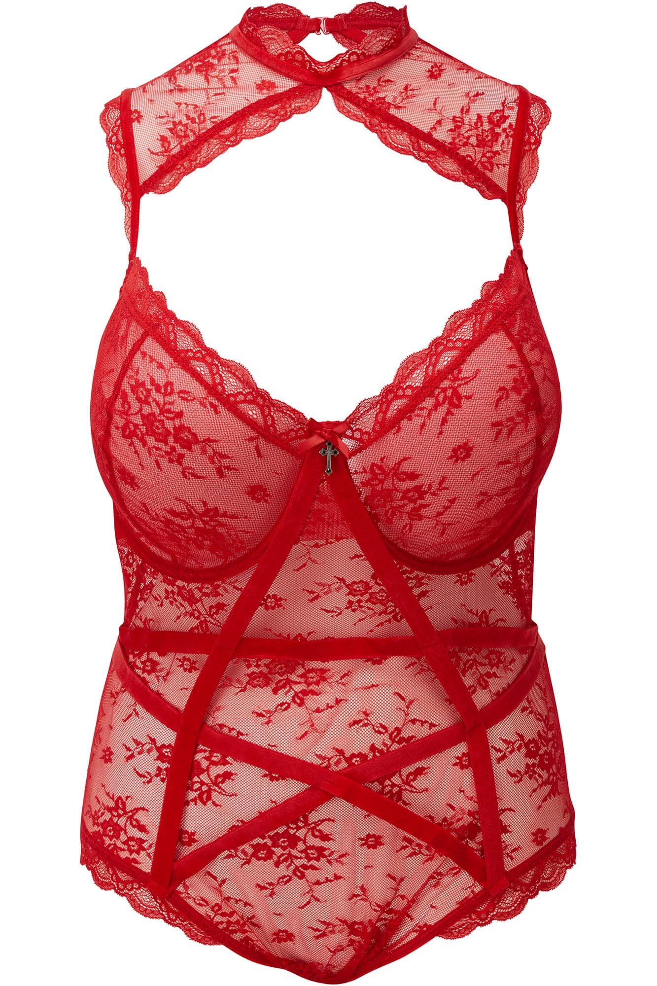 KILLSTAR Dark Desire Lace Bodysuit with Pentagram - Gothic Lingerie