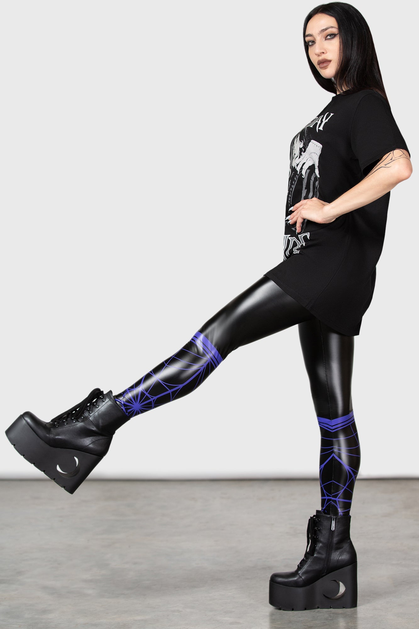 Wednesday Addams Stay Kooky Leggings - High Waisted PU Graphic Print