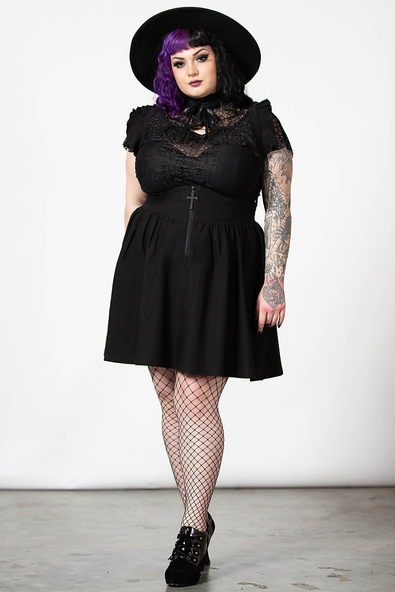Killstar Yuna Black Suspender Skirt with Ruffled Straps