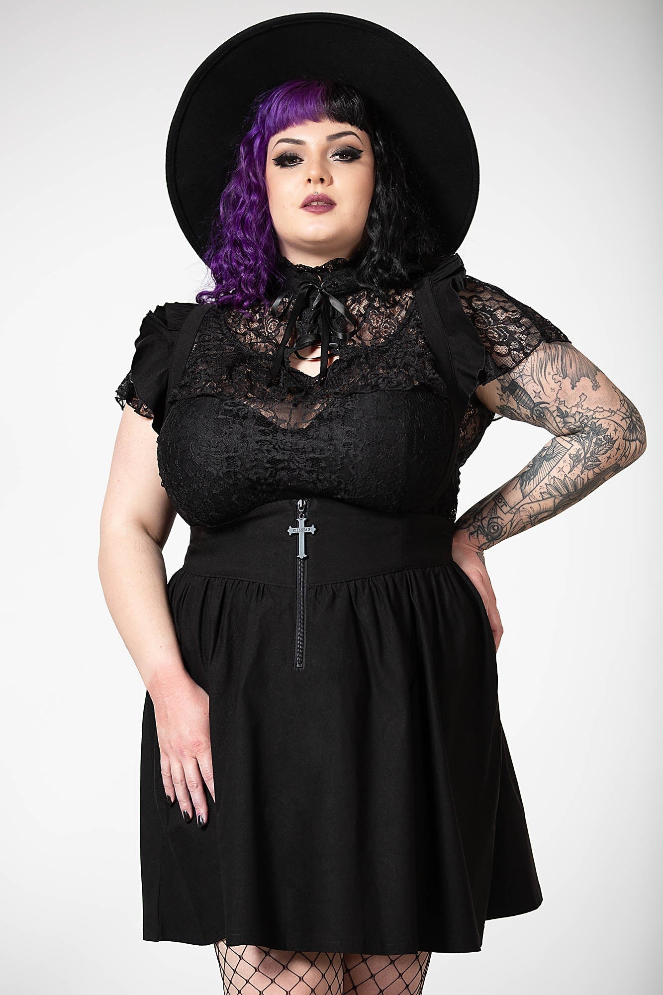 Killstar Yuna Black Suspender Skirt with Ruffled Straps
