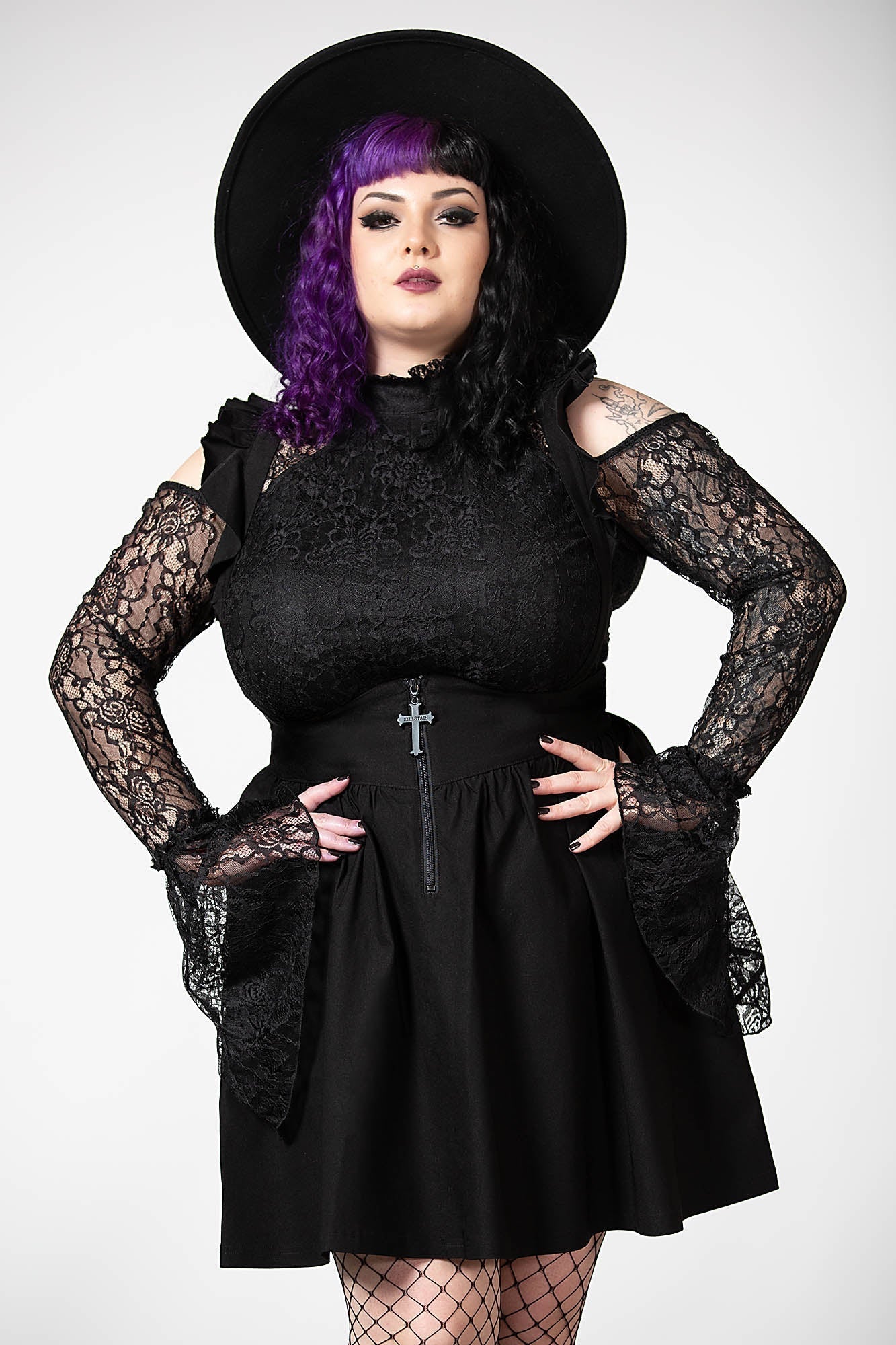 Killstar Yuna Black Suspender Skirt with Ruffled Straps