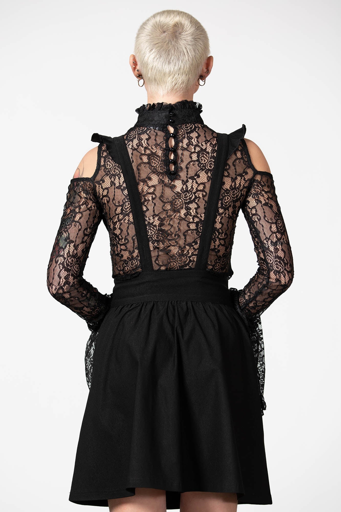 Killstar Yuna Black Suspender Skirt with Ruffled Straps