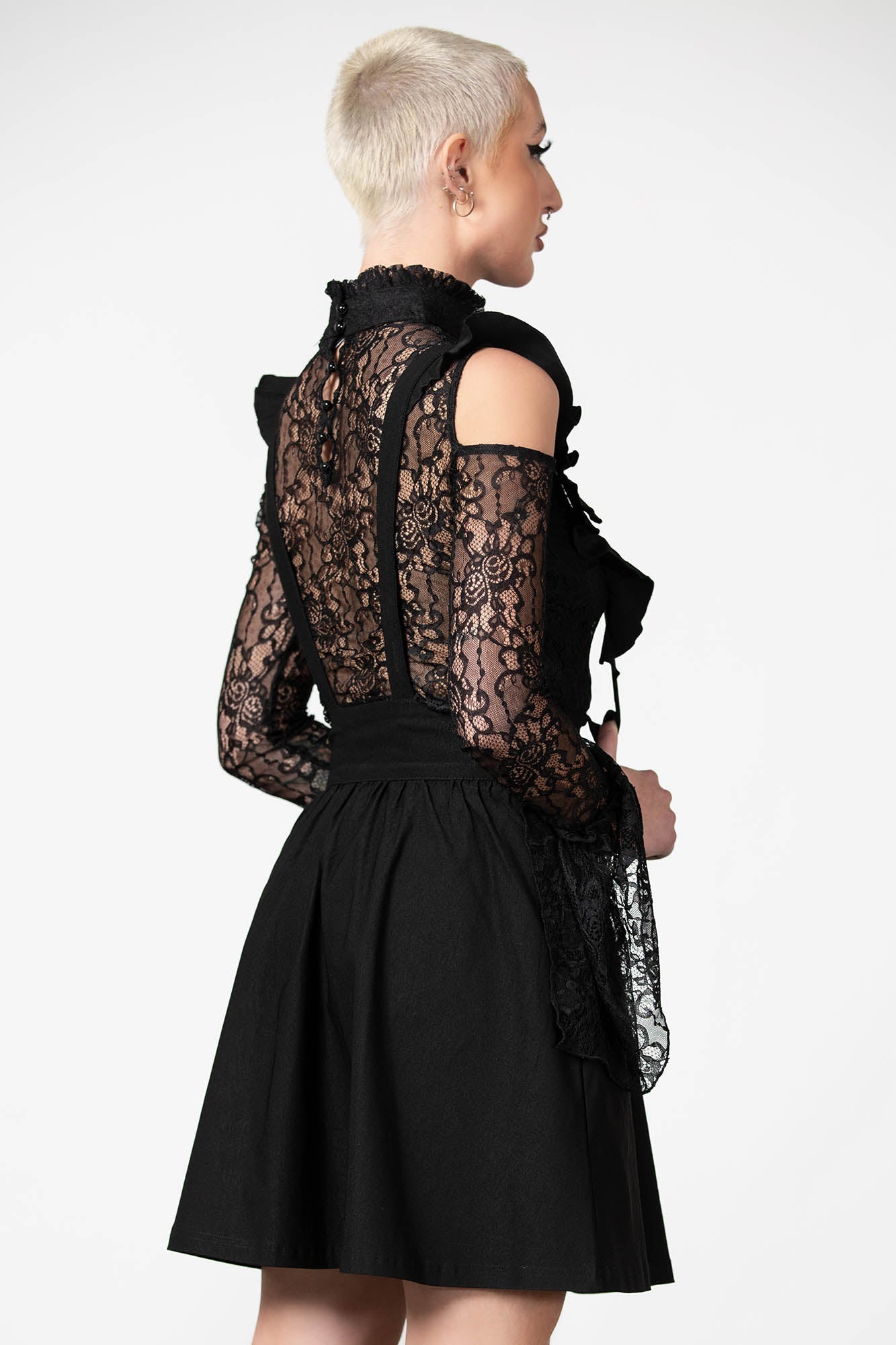 Killstar Yuna Black Suspender Skirt with Ruffled Straps