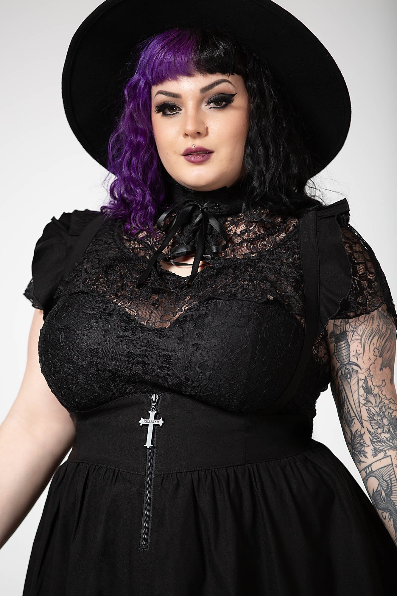 Killstar Yuna Black Suspender Skirt with Ruffled Straps