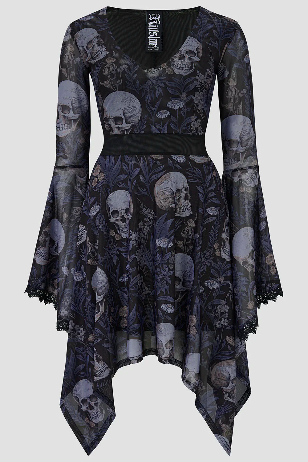 Killstar Death's Head Skull & Floral Mesh Skater Dress