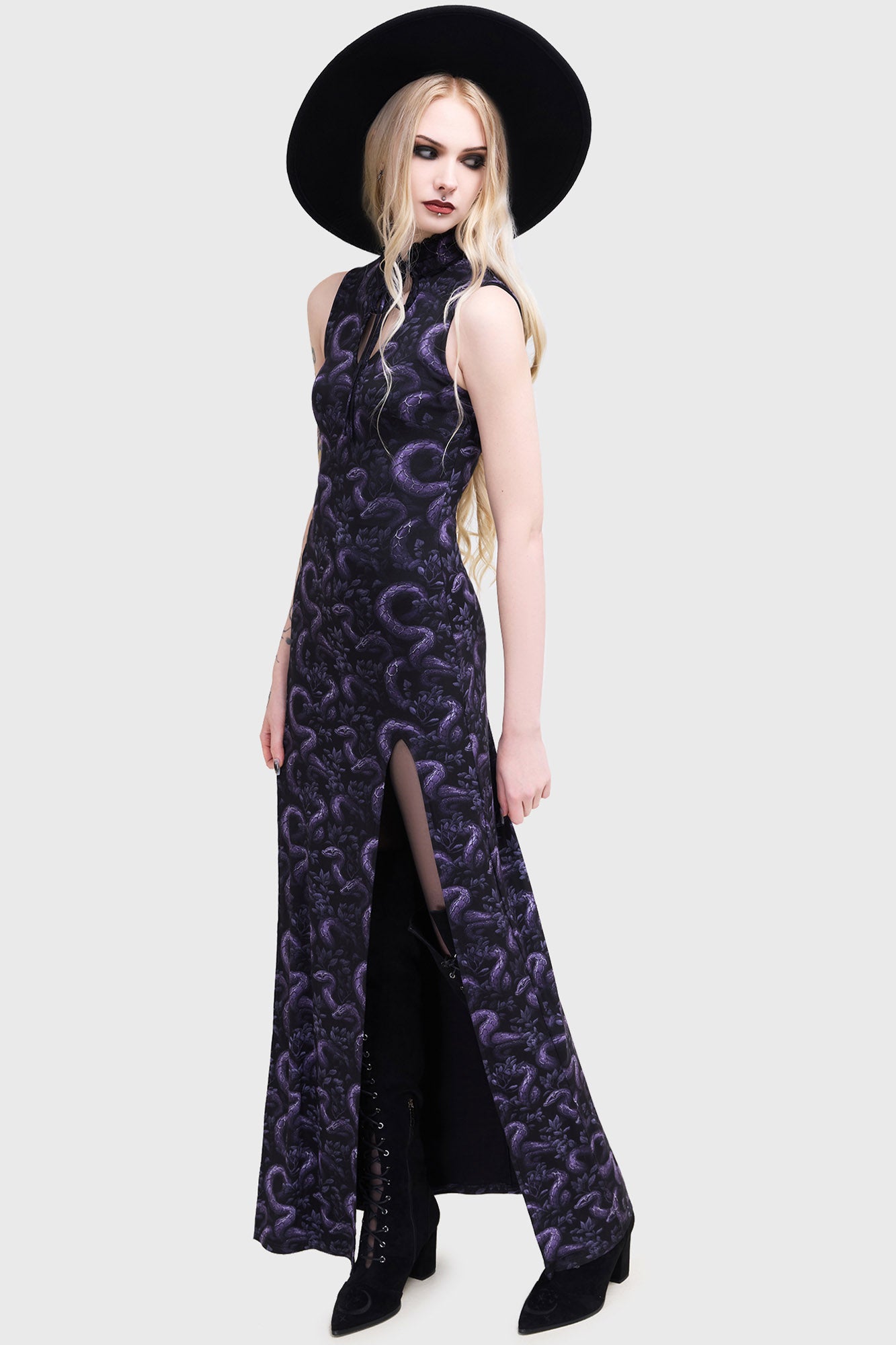 Killstar Eerie Pythia Snake Print Maxi Dress with Keyhole