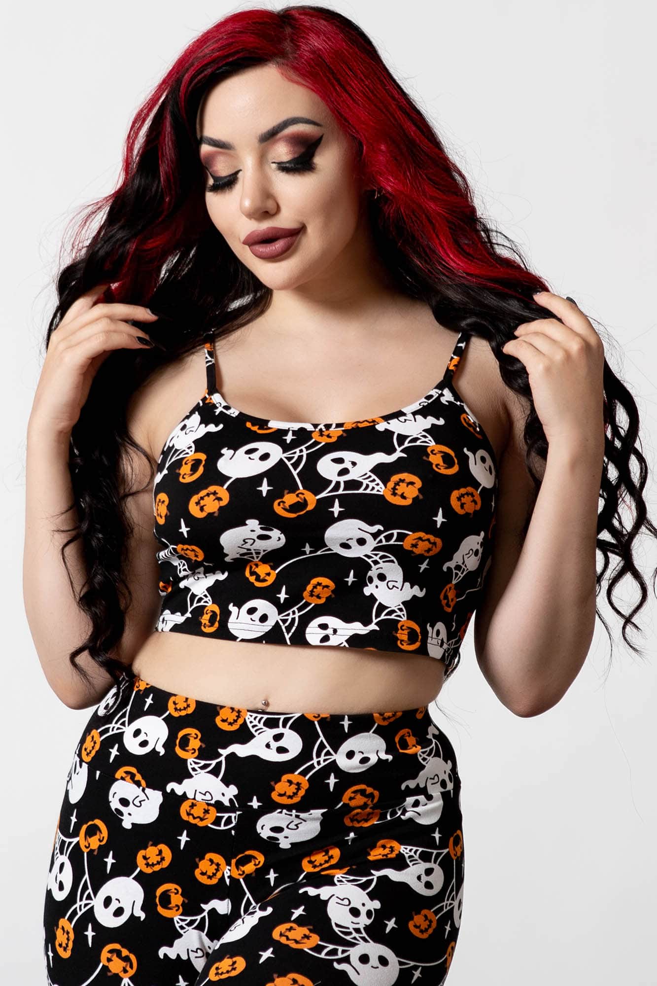 Haunted Pumpkin Cropped Cami Top with Lace Trim - KILLSTAR