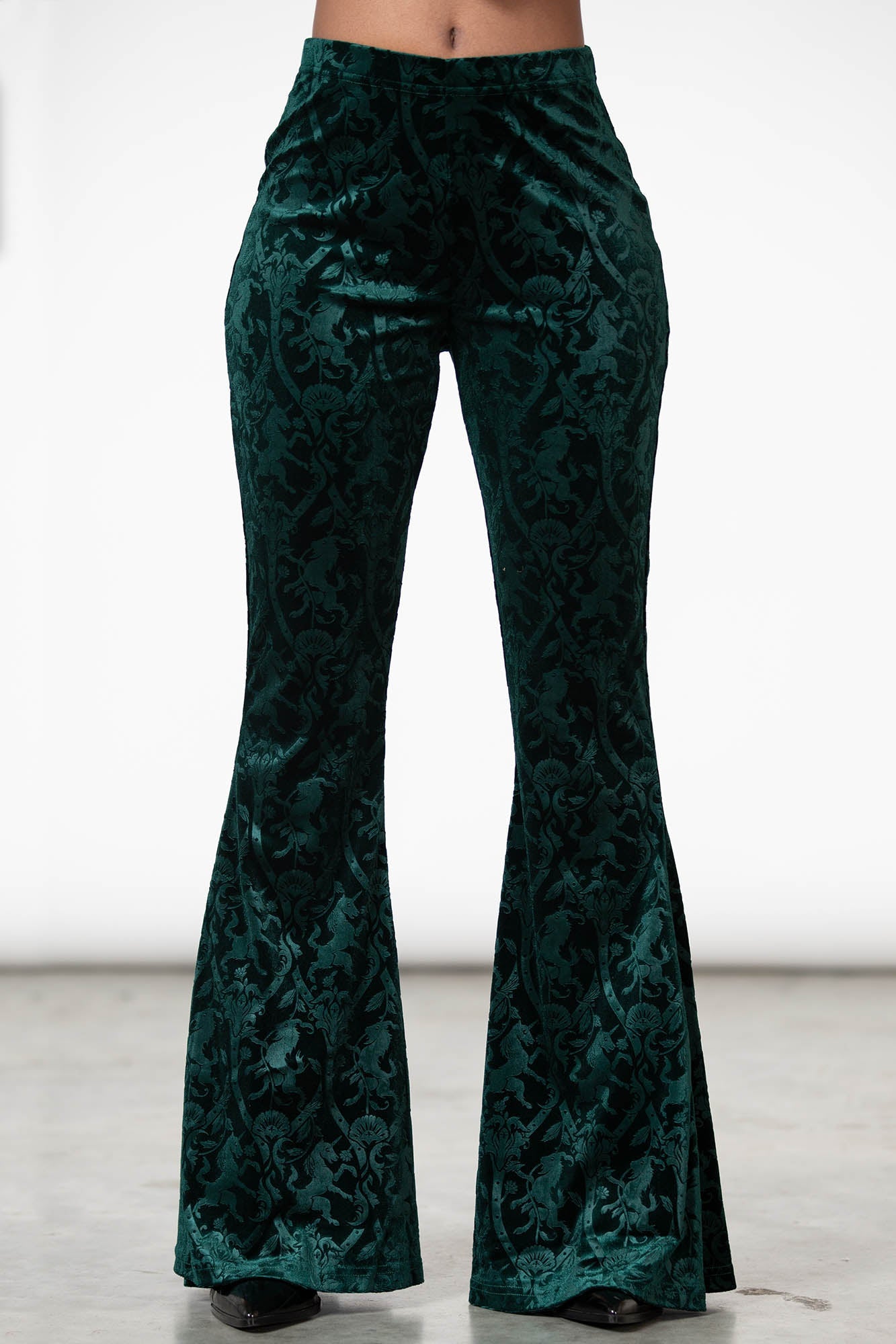 Killstar Dark Dynasty Velvet Flare Pants - Emerald