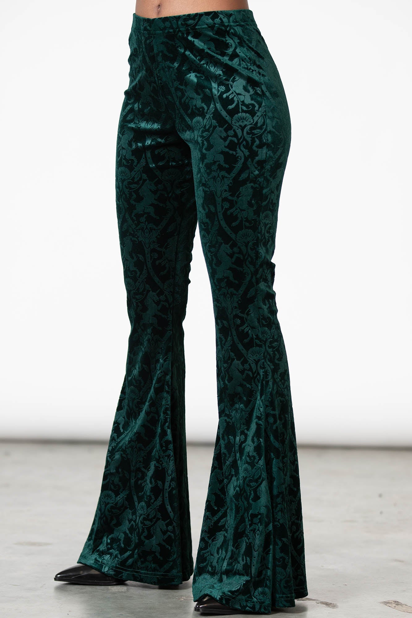 Killstar Dark Dynasty Velvet Flare Pants - Emerald