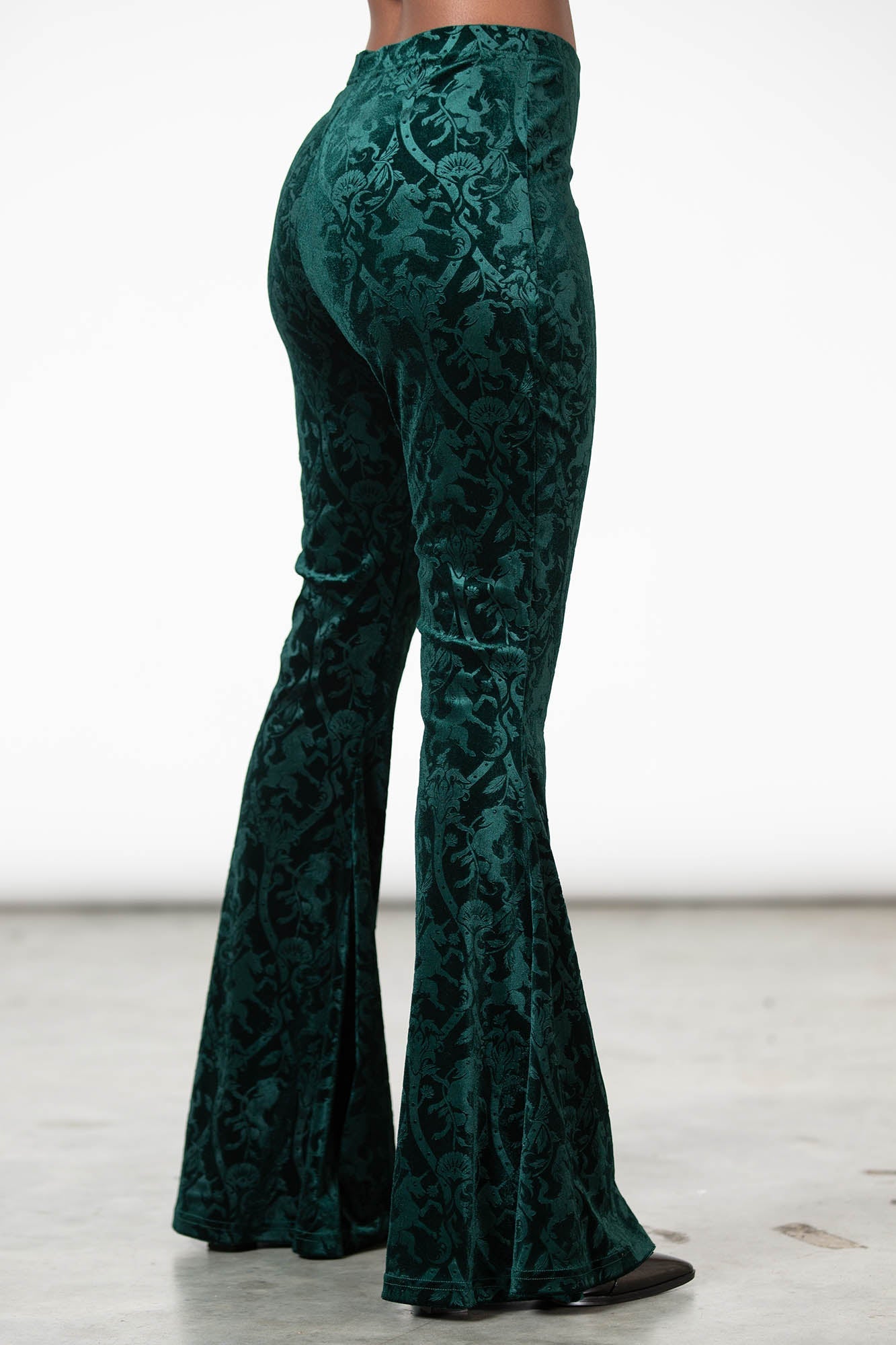Killstar Dark Dynasty Velvet Flare Pants - Emerald