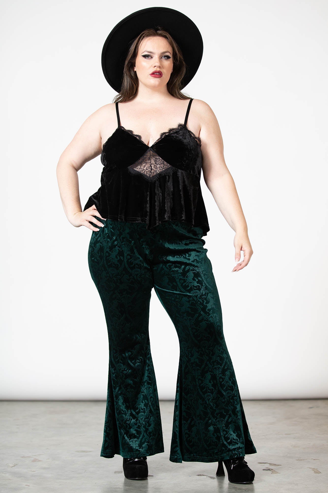Killstar Dark Dynasty Velvet Flare Pants - Emerald