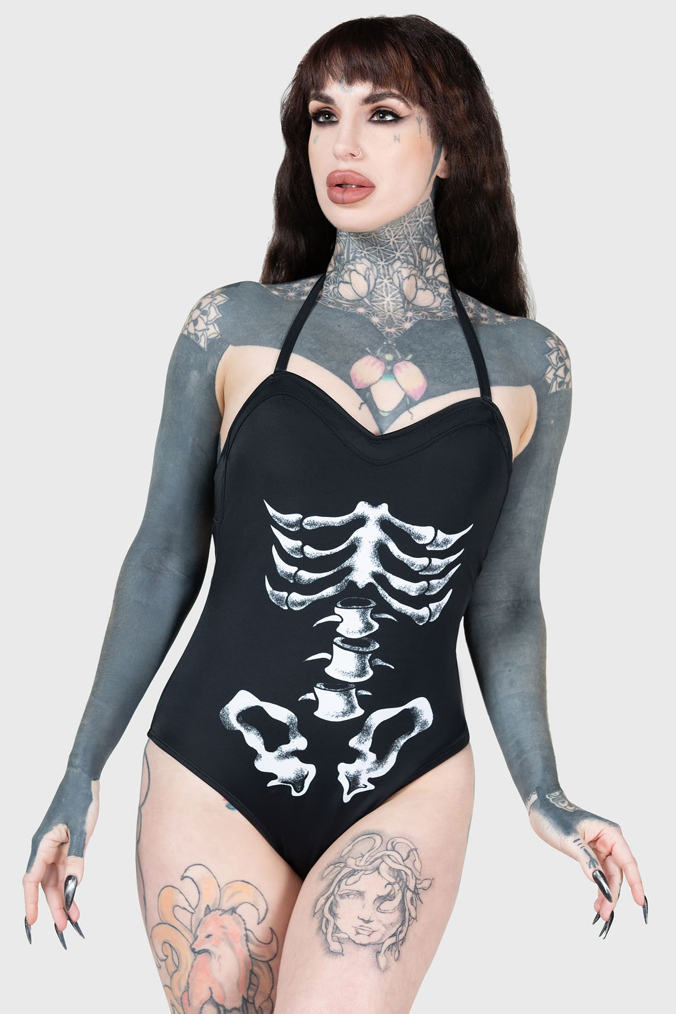 Killstar Skeleton Print Swimsuit - Adjustable & Open Back