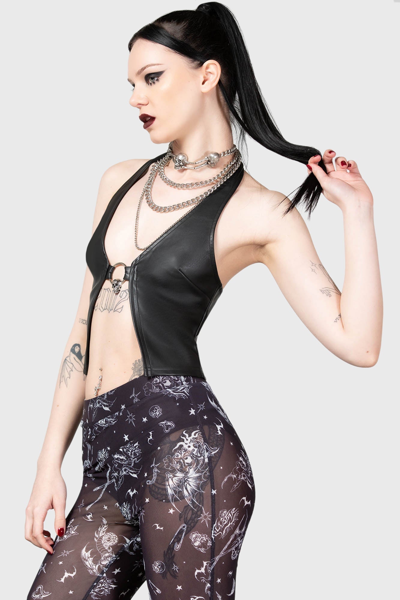 KILLSTAR Sheenah Faux Leather Halter Top with Skull Pendant