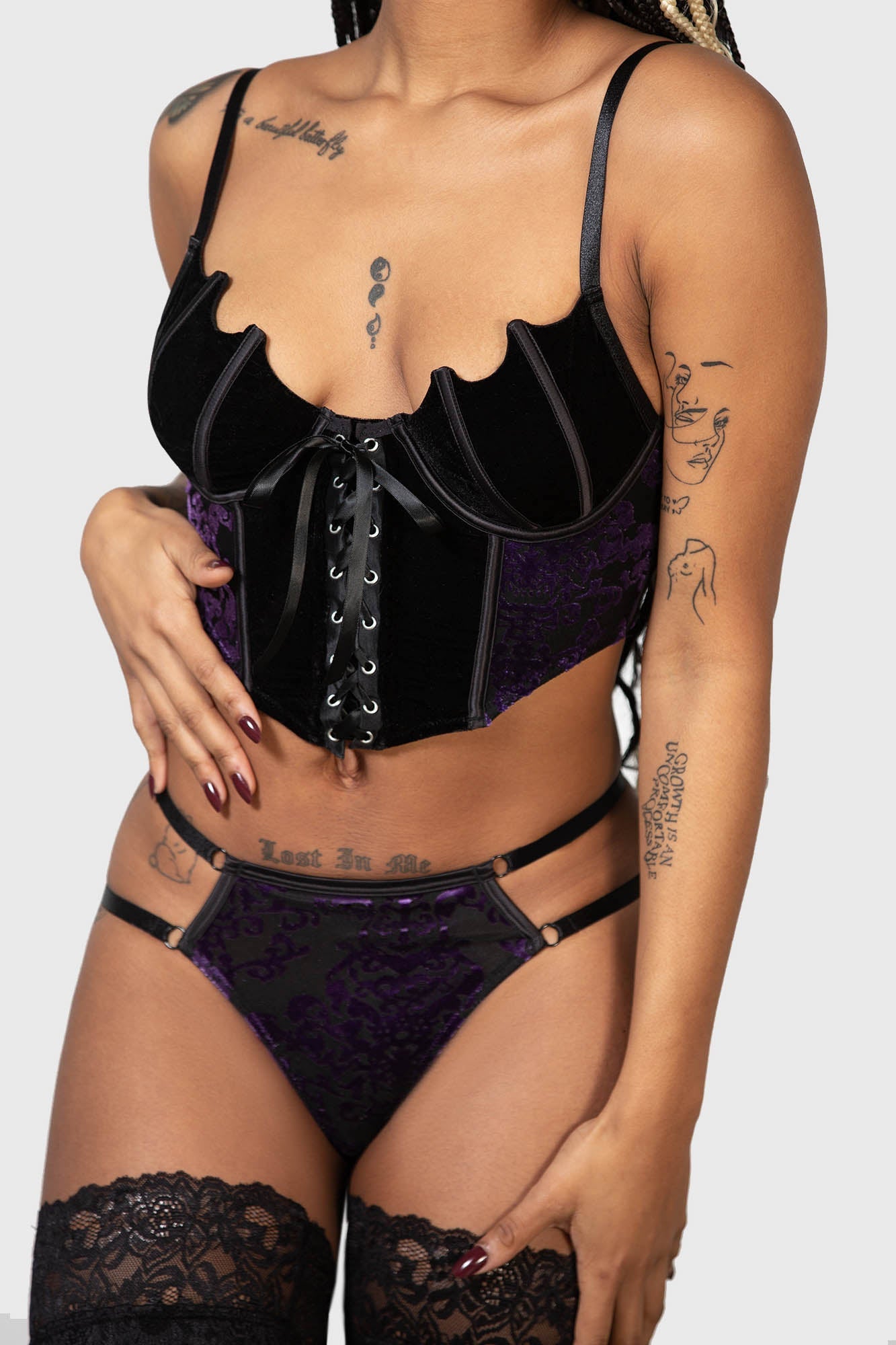 Killstar Fang Burnout Velvet Thong Panty - Adjustable Straps