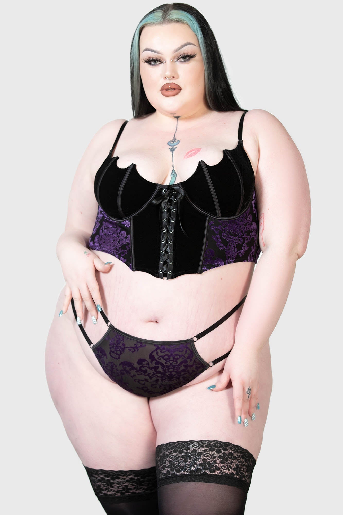 Killstar Fang Burnout Velvet Thong Panty - Adjustable Straps