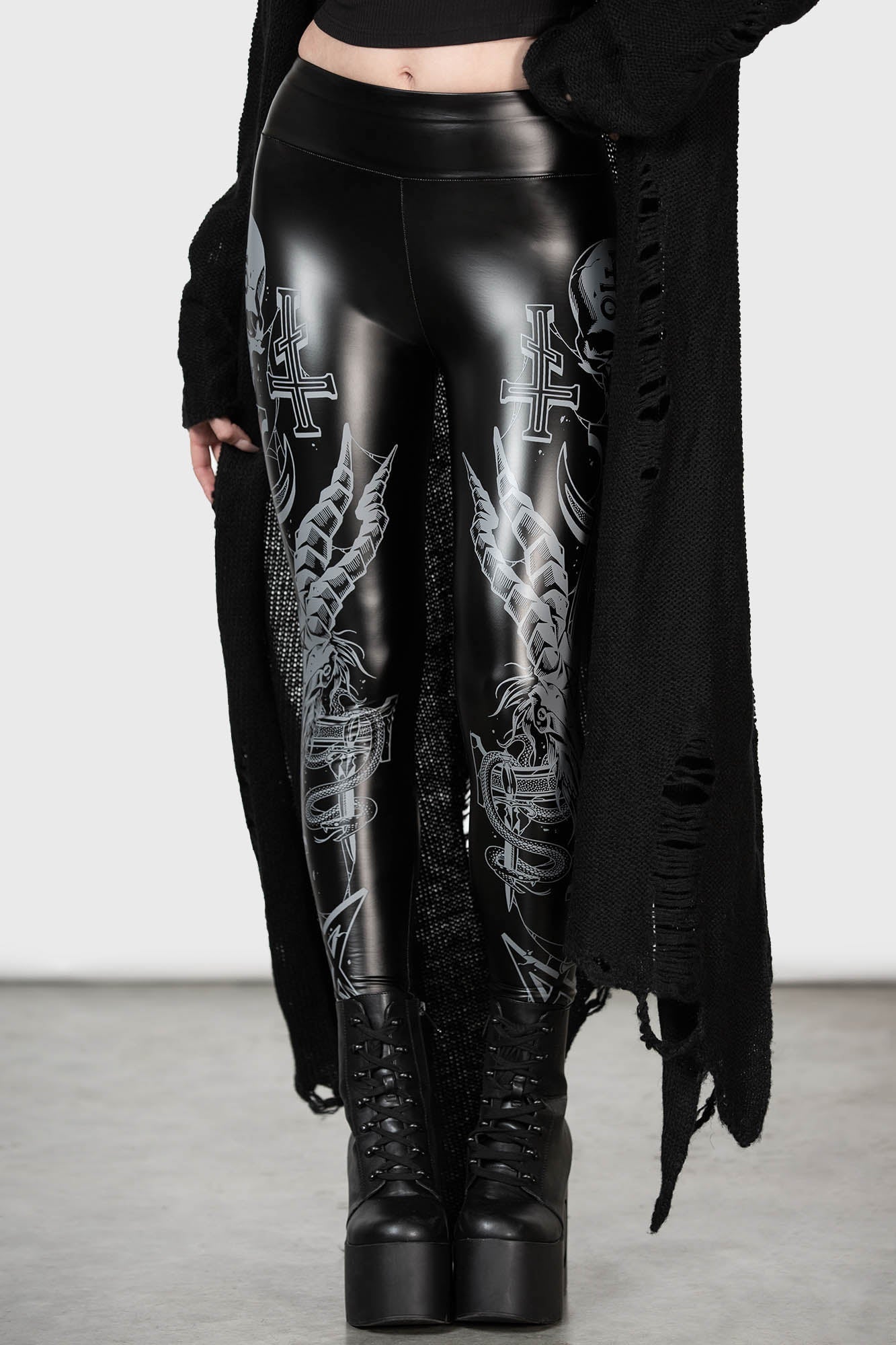 Killstar Screech Owl PU Leggings - High Waisted Graphic Print