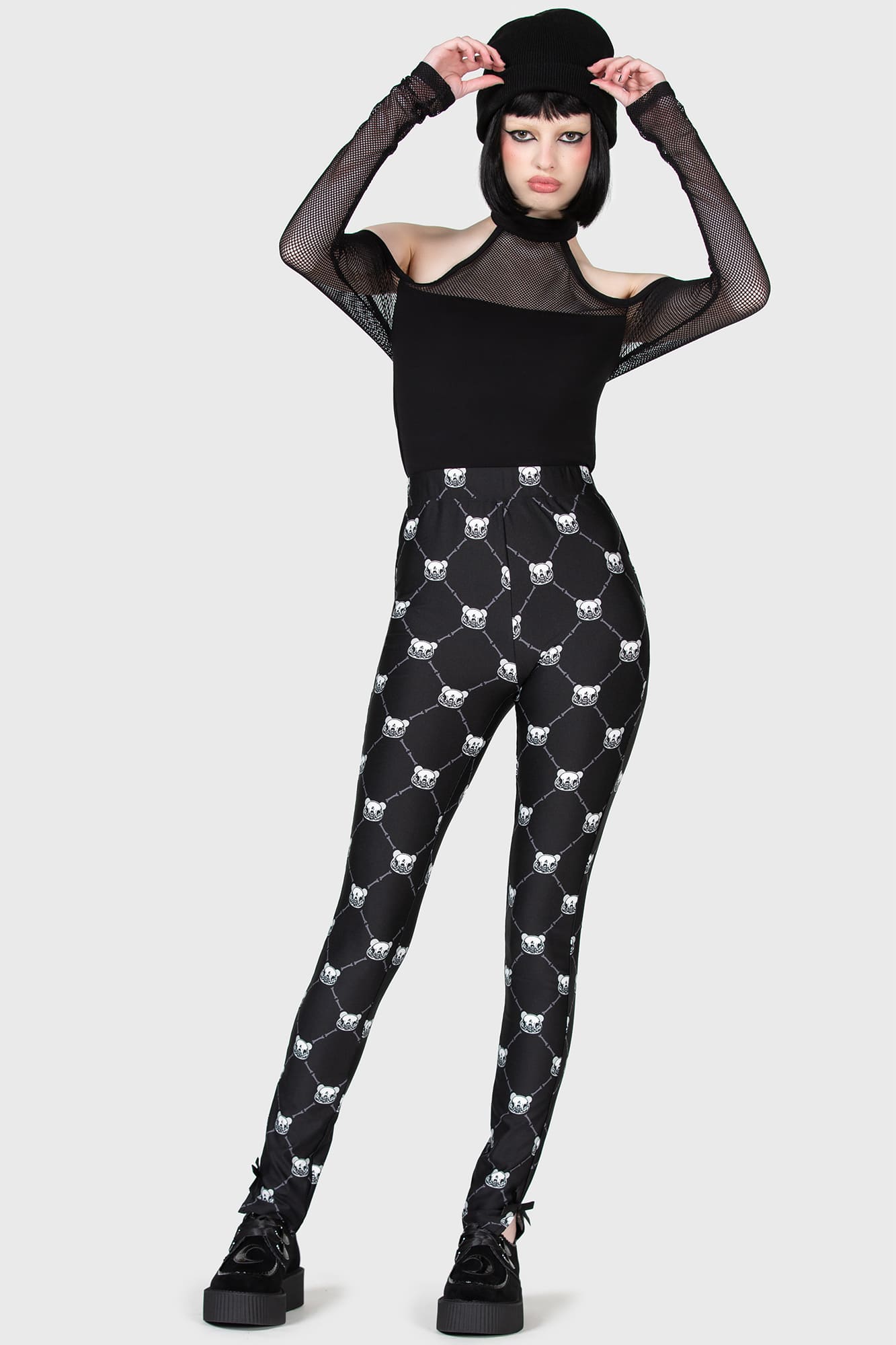 Killstar Gloomy Bear Print Leggings with Bow Details