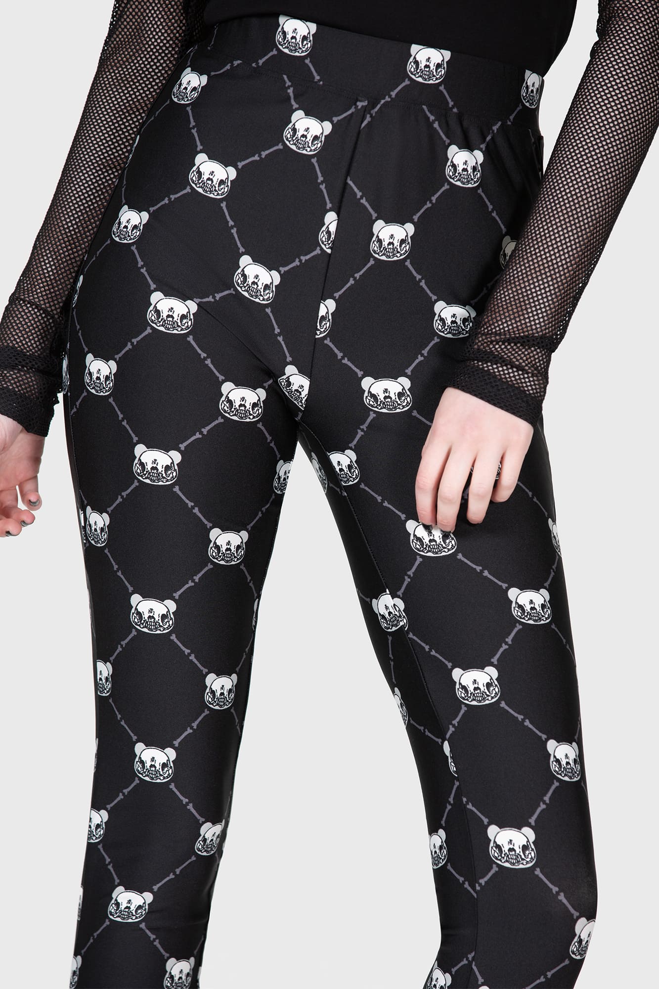 Killstar Gloomy Bear Print Leggings with Bow Details