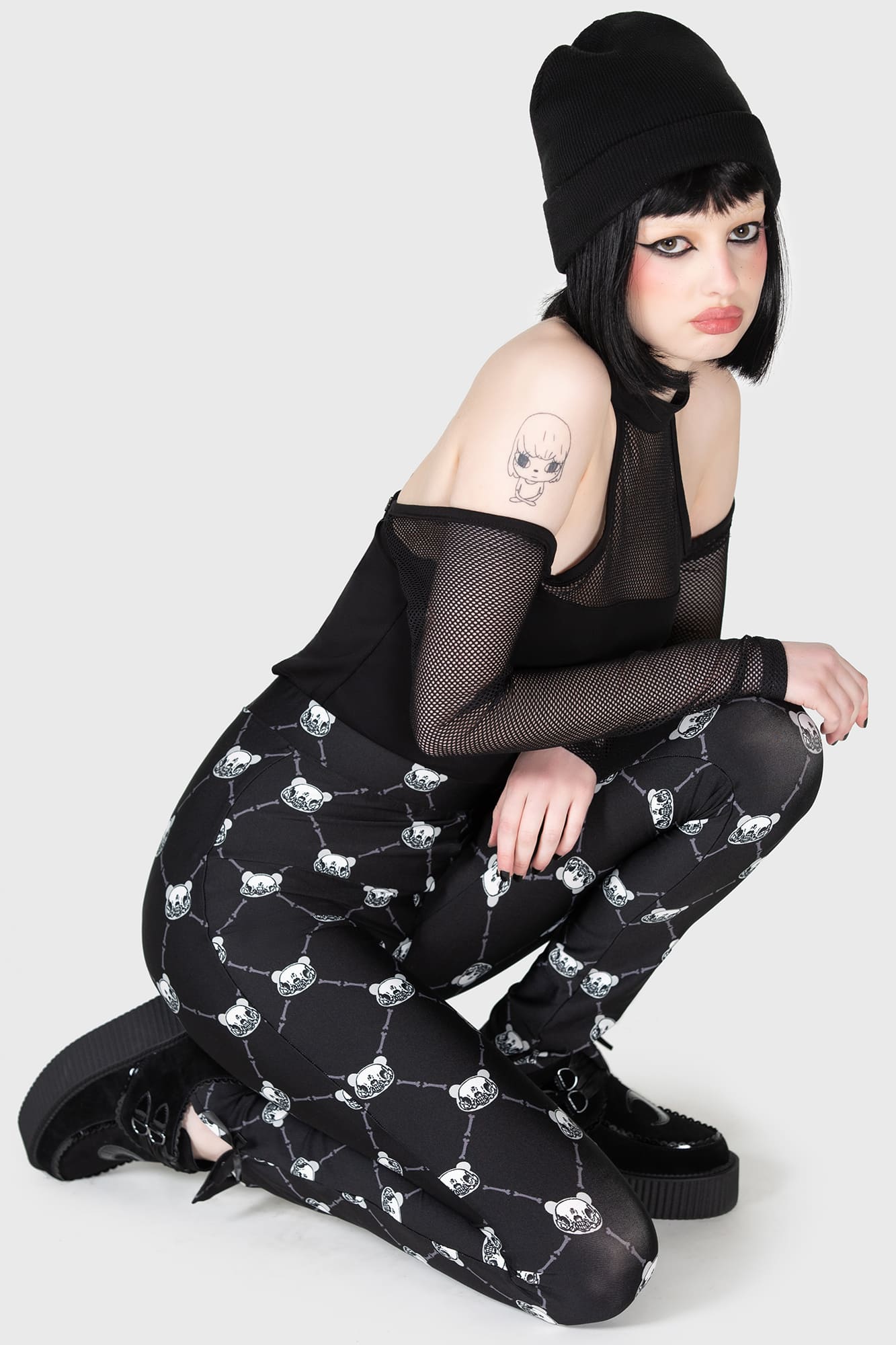 Killstar Gloomy Bear Print Leggings with Bow Details