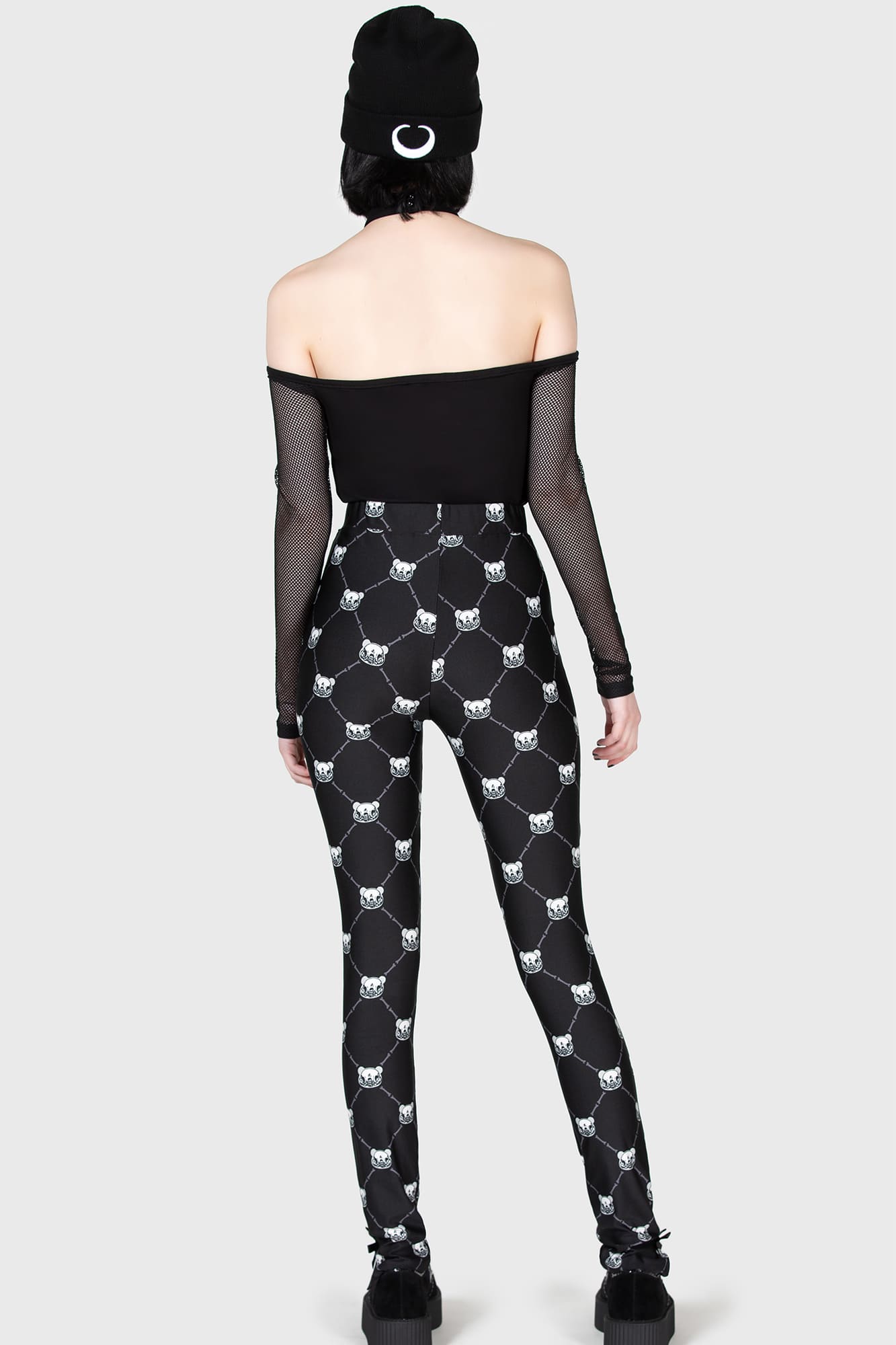 Killstar Gloomy Bear Print Leggings with Bow Details