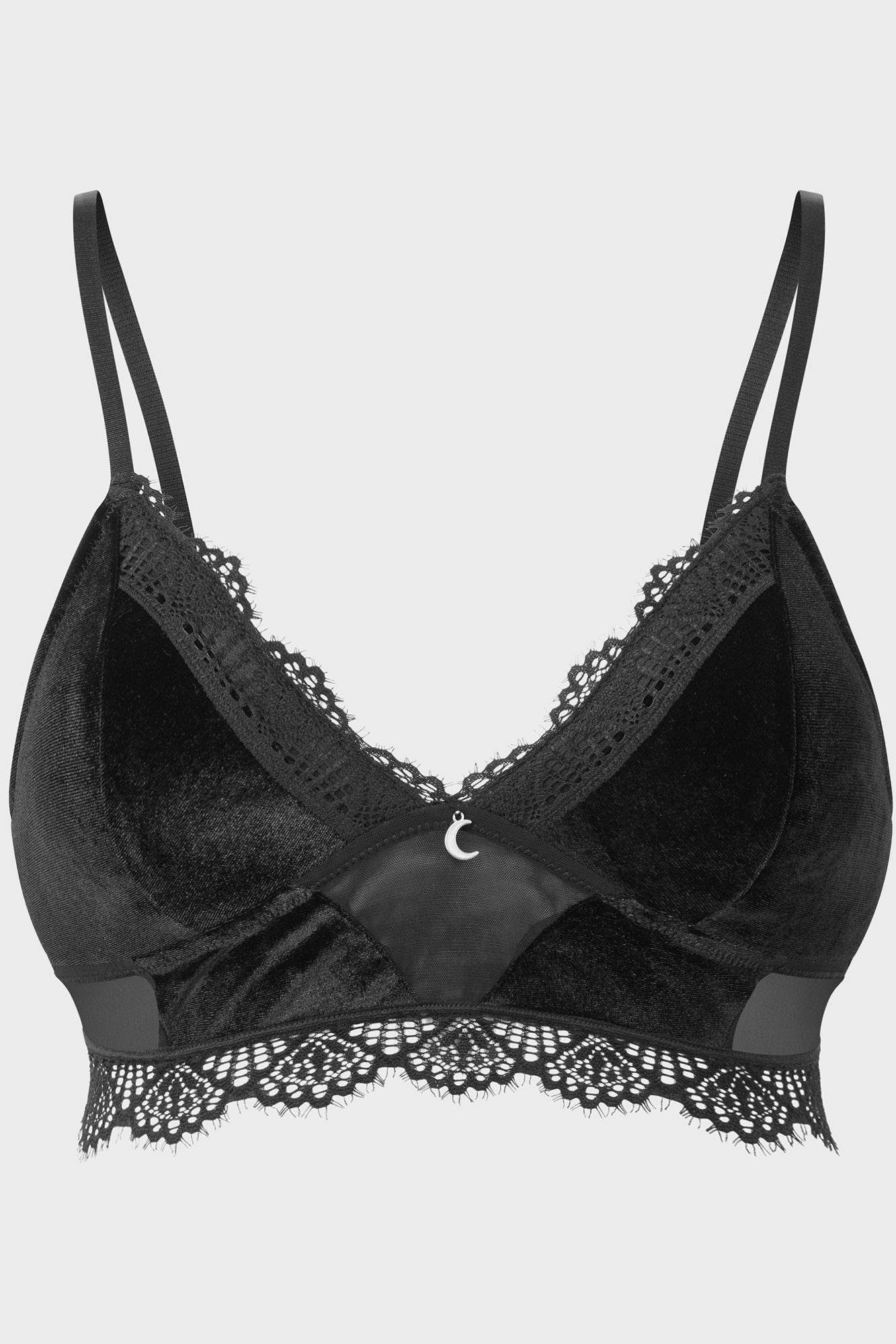 Killstar Freyja Velvet Bralette with Moon Charm & Lace Trim