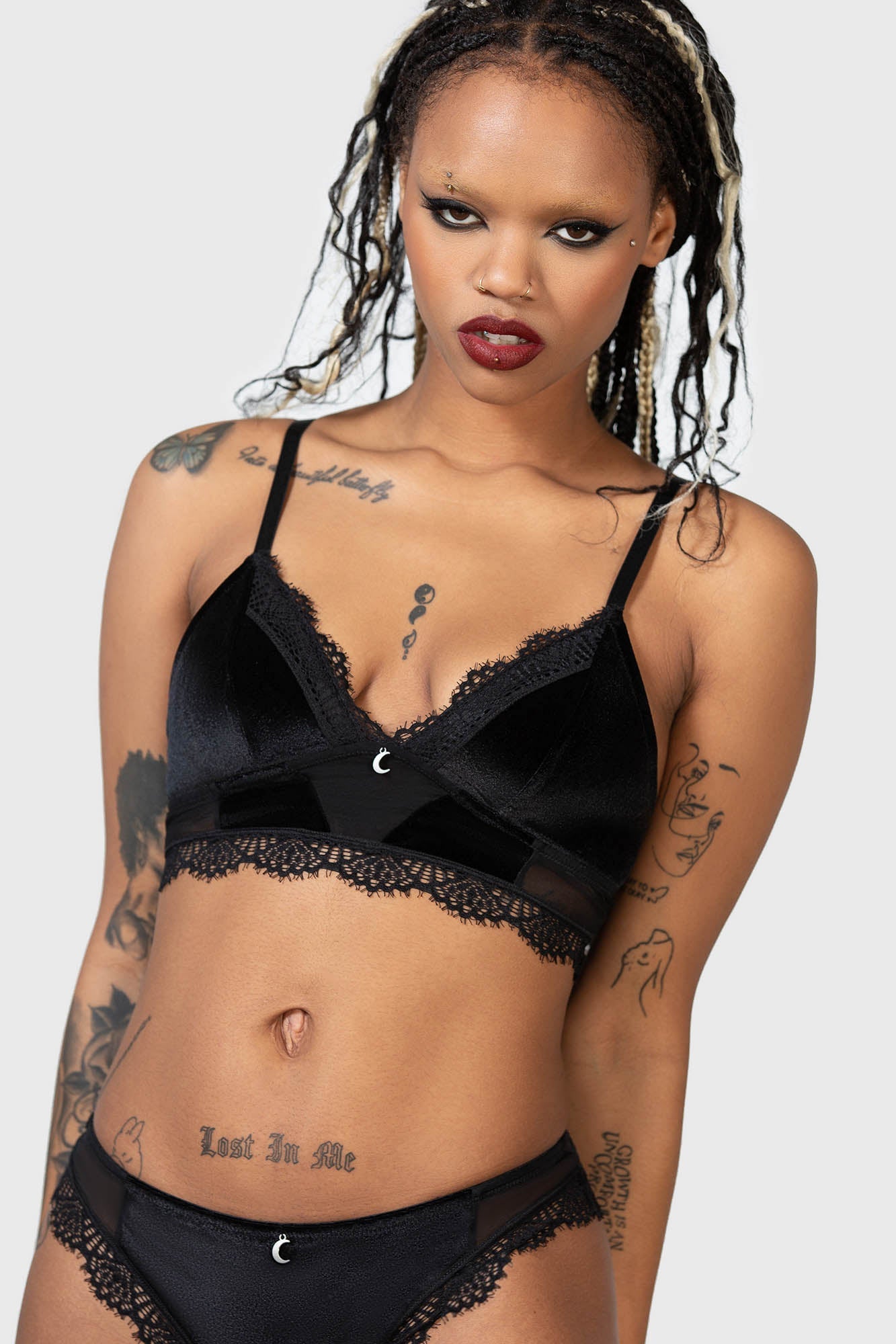 Killstar Freyja Velvet Bralette with Moon Charm & Lace Trim