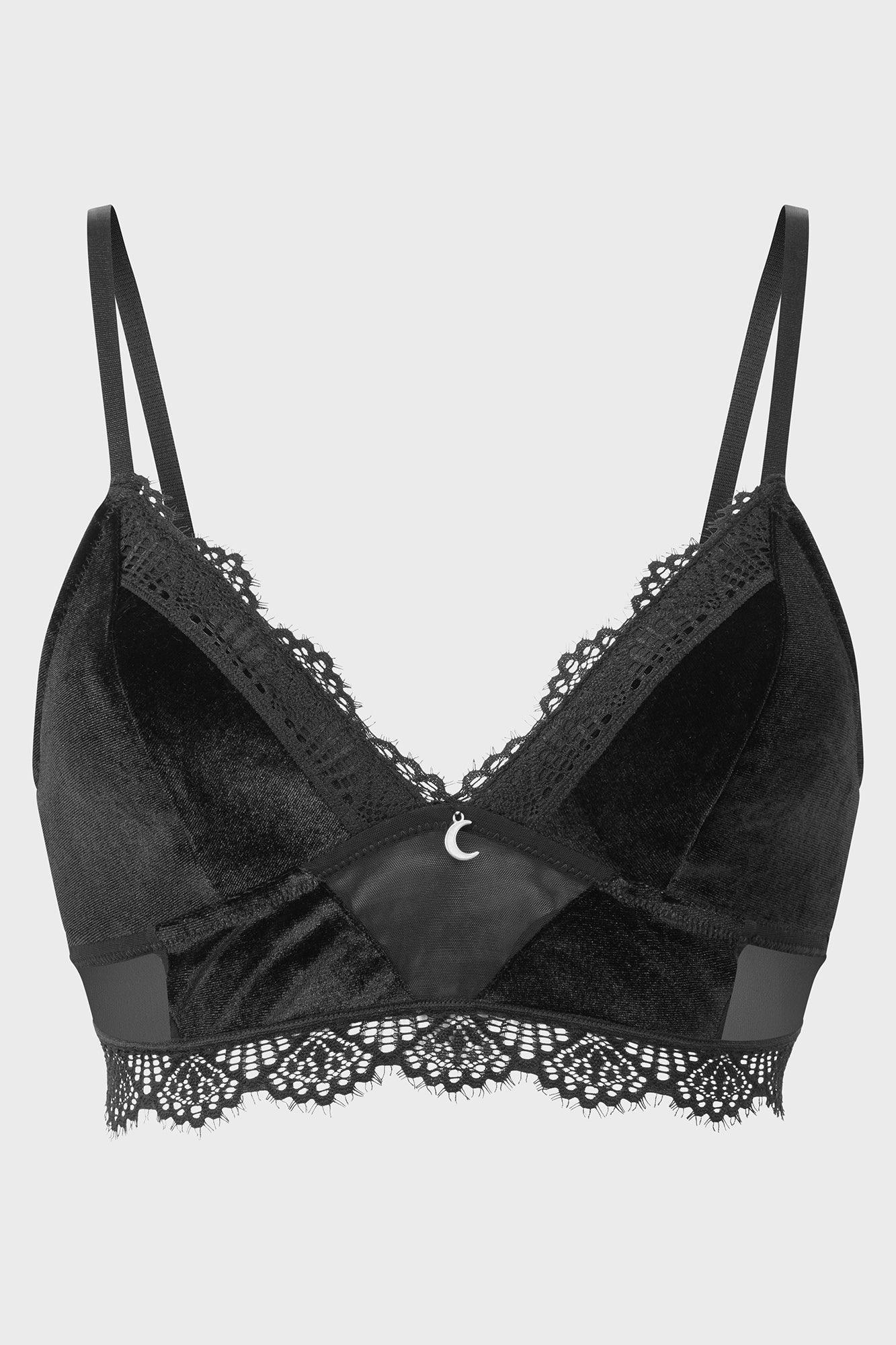 Killstar Freyja Velvet Bralette with Moon Charm & Lace Trim