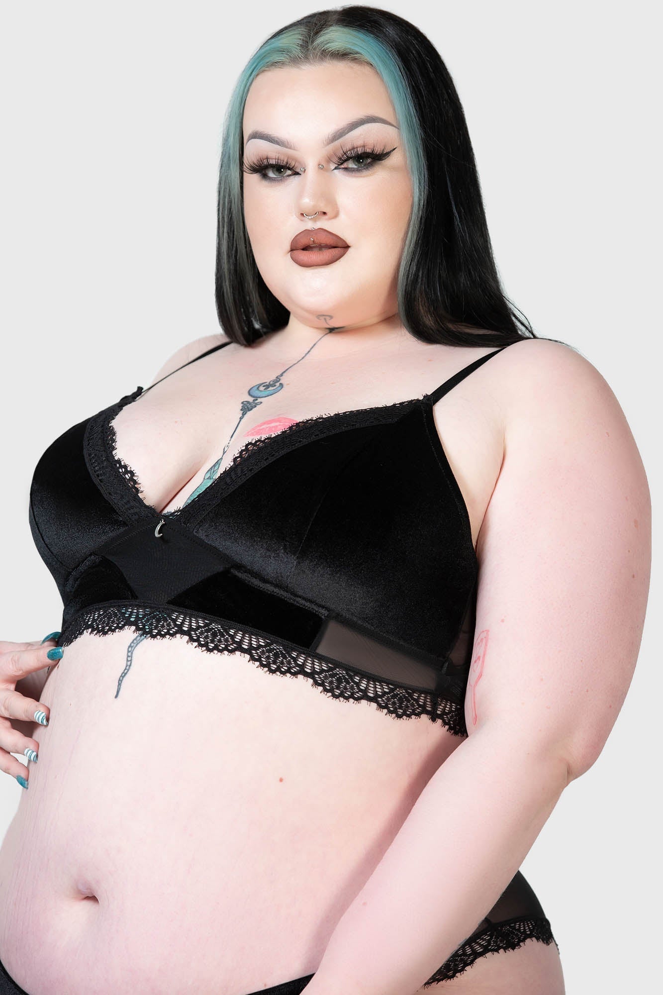 Killstar Freyja Velvet Bralette with Moon Charm & Lace Trim
