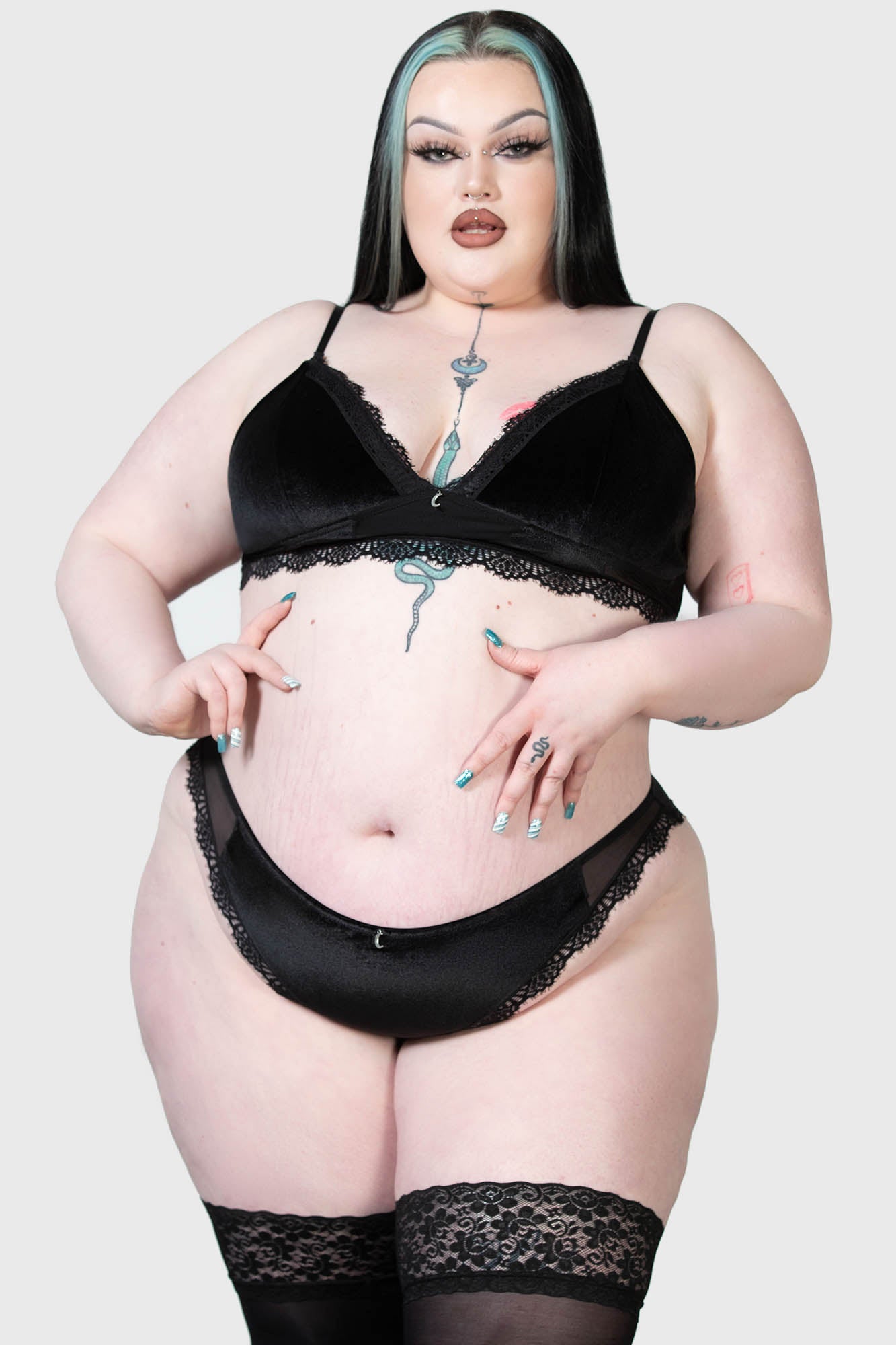 Killstar Freyja Velvet Bralette with Moon Charm & Lace Trim