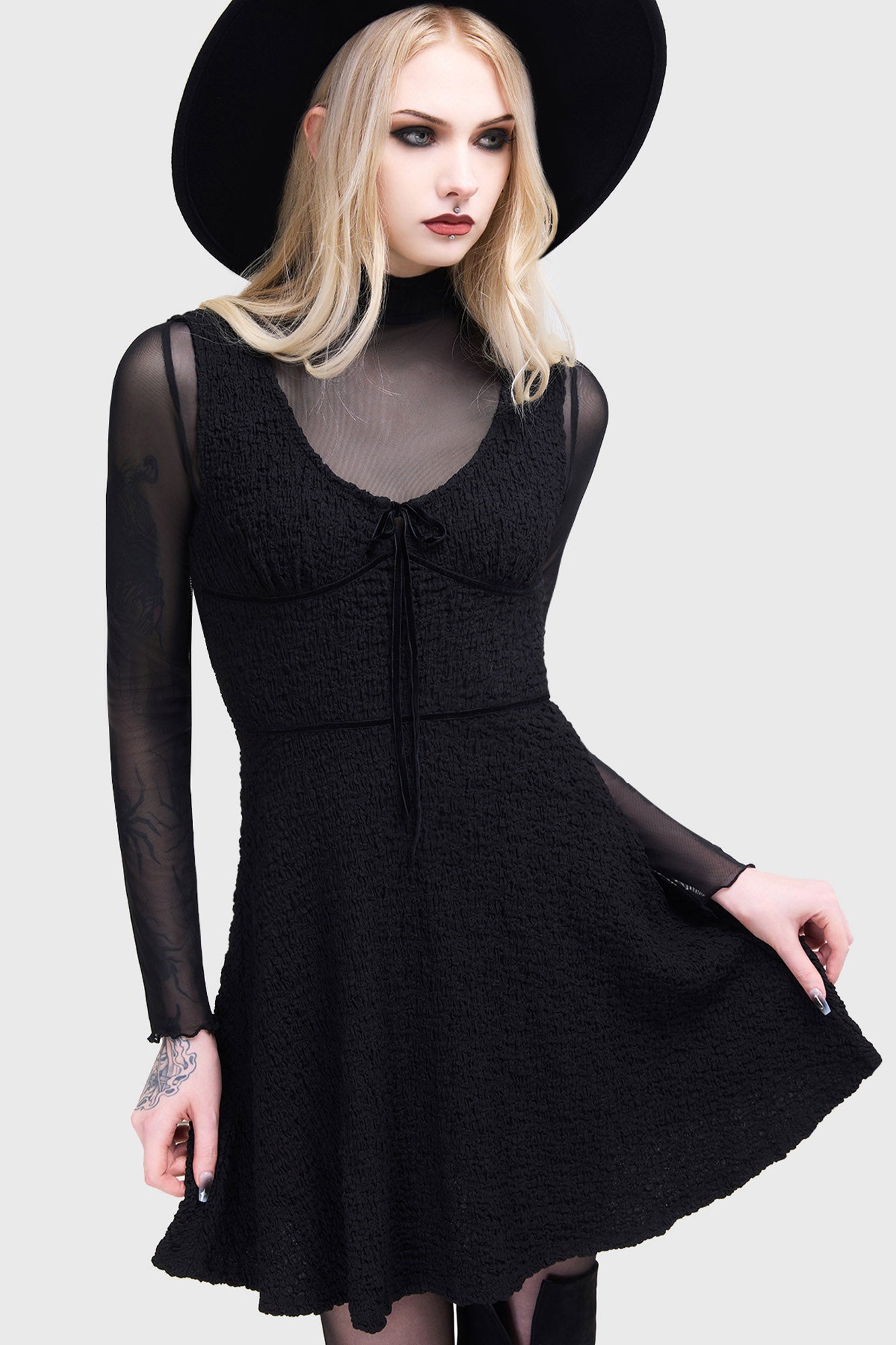 Killstar Enchanted Fang Mini Dress with Velvet Bow Tie