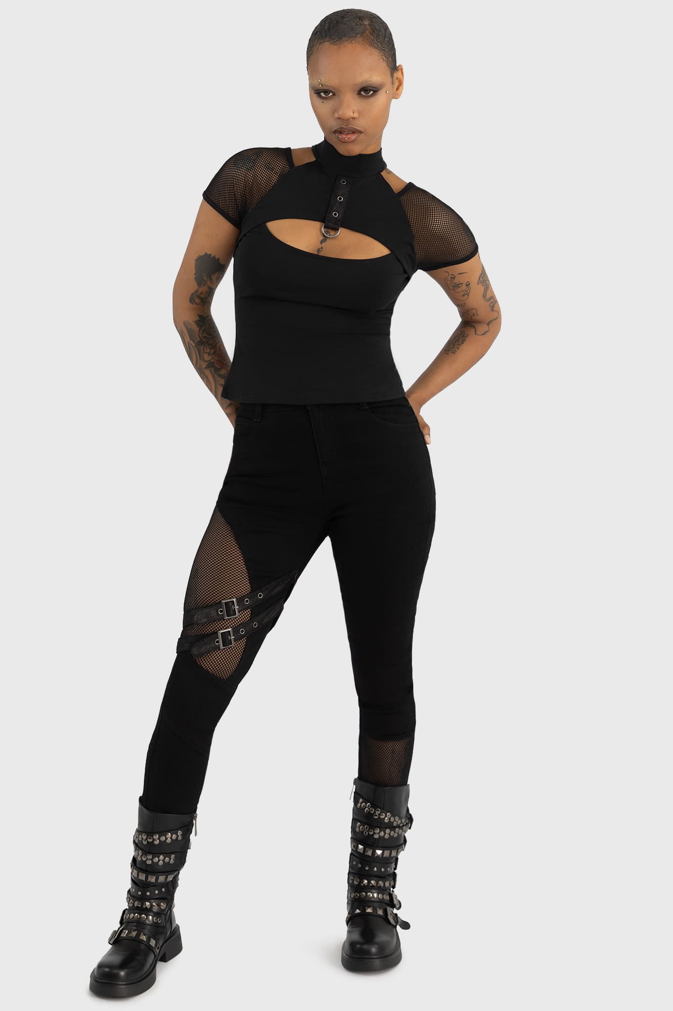 KILLSTAR Cimmeris Gothic Top with Fishnet Sleeves & Keyhole